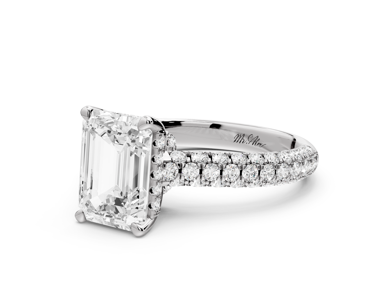 Amoria - 2ct 14k white gold emerald Diamond Engagement Ring with Pavé Band & Hidden Halo