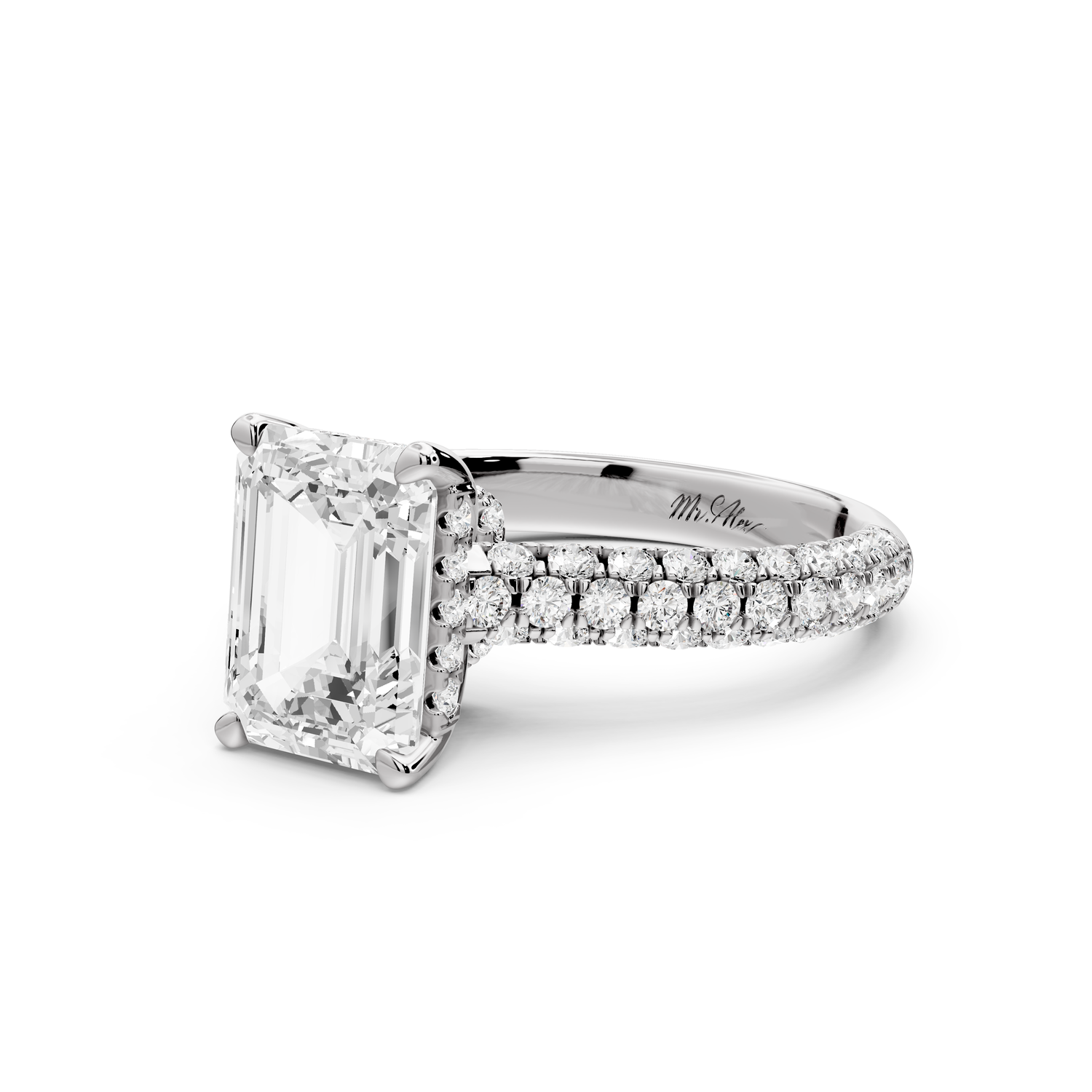 Amoria - 2ct 14k white gold emerald Diamond Engagement Ring with Pavé Band & Hidden Halo