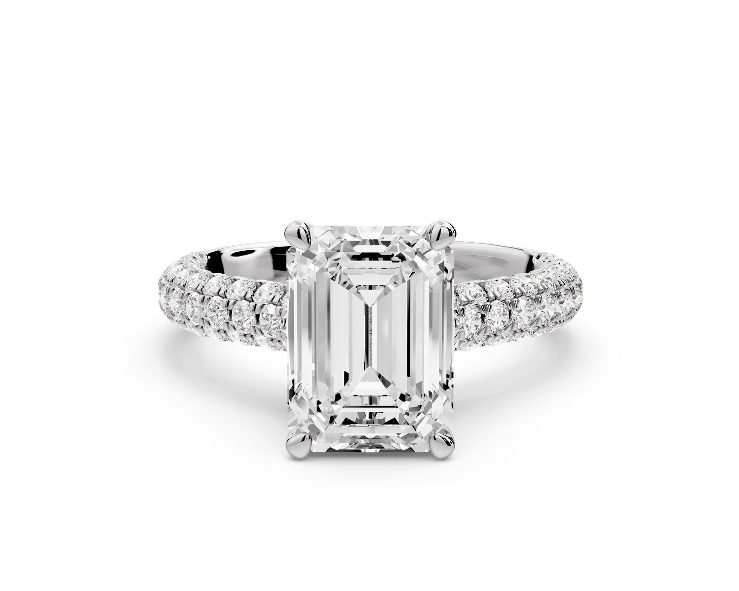 Amoria - 2ct platinum emerald Diamond Engagement Ring with Pavé Band & Hidden Halo