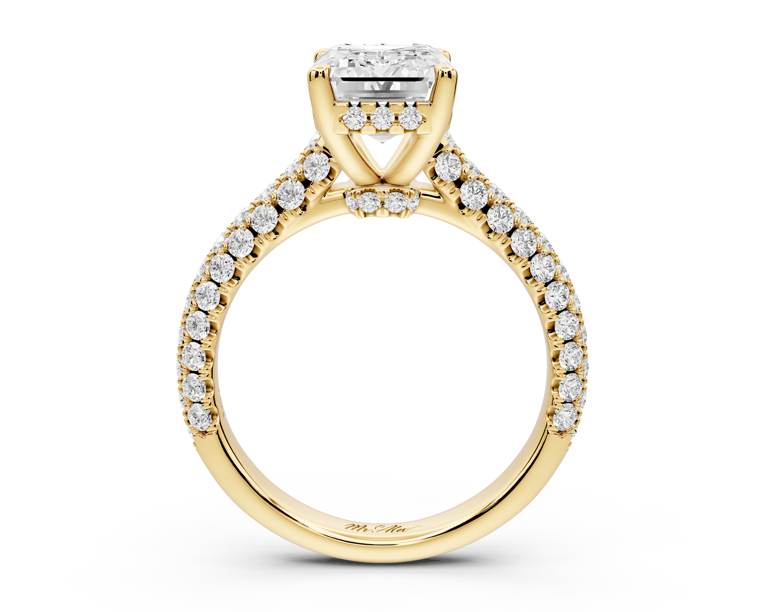 Amoria - 2ct 14k yellow gold emerald Diamond Engagement Ring with Pavé Band & Hidden Halo