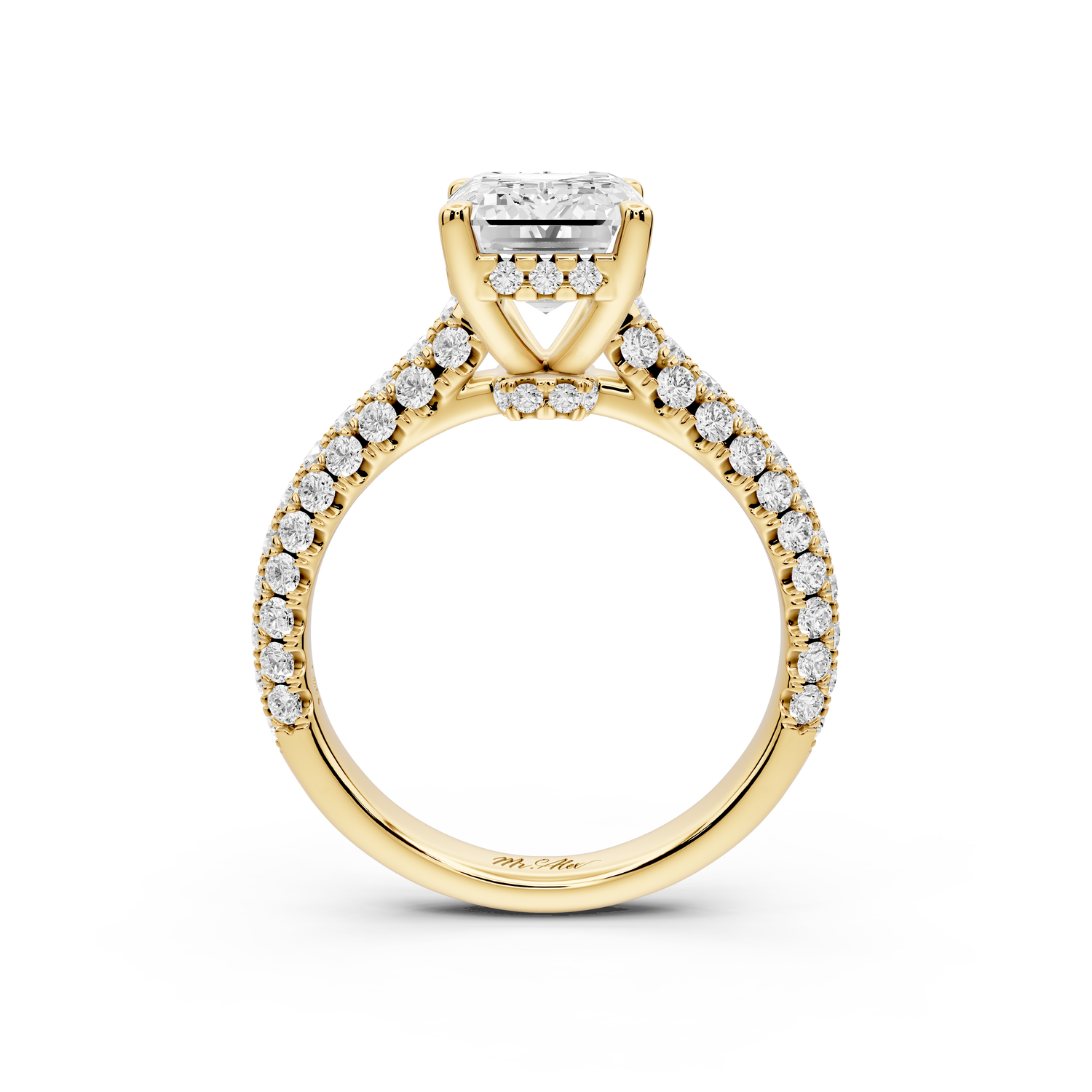 Amoria - 2ct 14k yellow gold emerald Diamond Engagement Ring with Pavé Band & Hidden Halo
