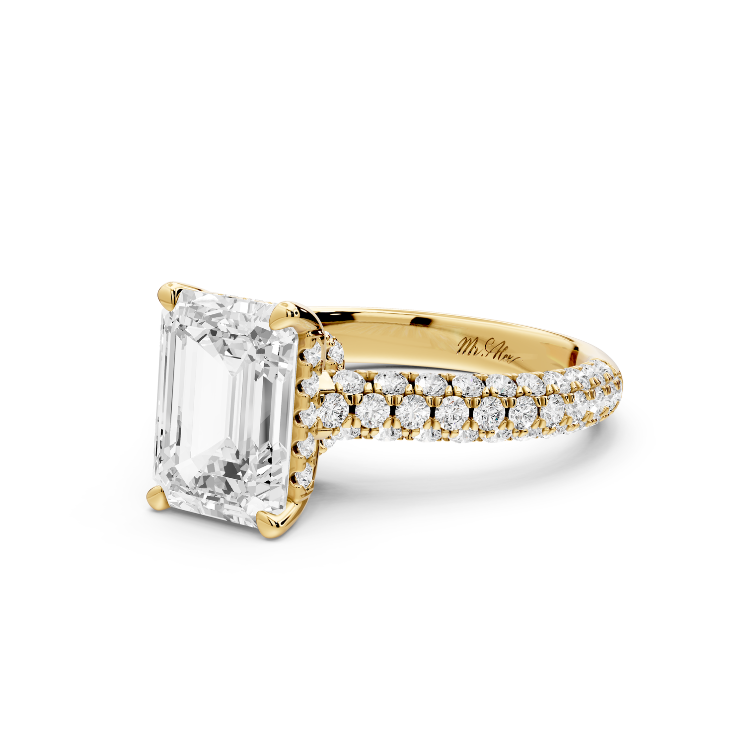 Amoria - 2ct 14k yellow gold emerald Diamond Engagement Ring with Pavé Band & Hidden Halo