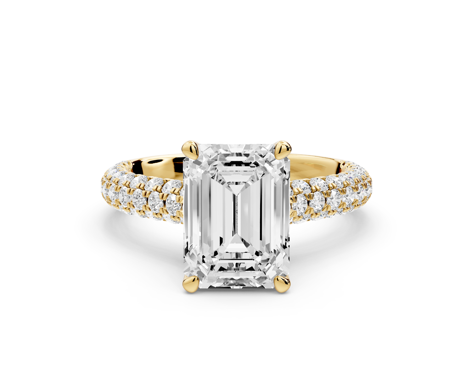 Amoria - 2ct 14k yellow gold emerald Diamond Engagement Ring with Pavé Band & Hidden Halo