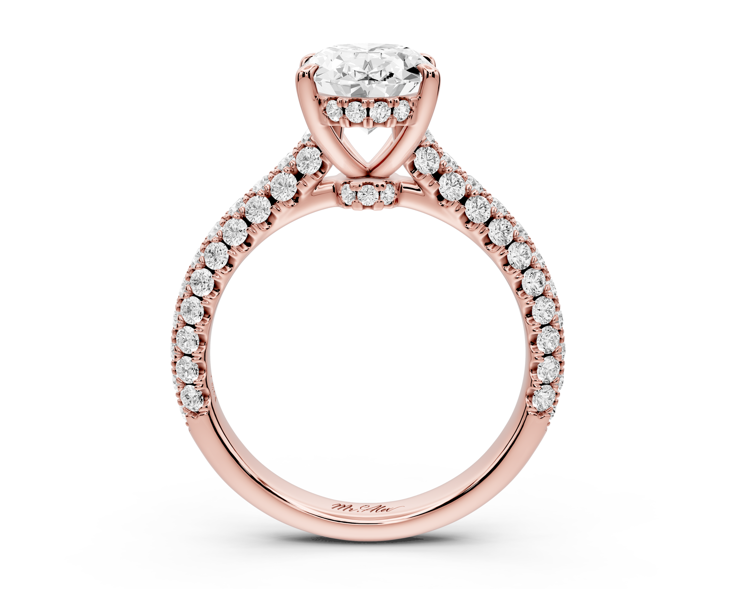 Amoria - 2ct 14k rose gold oval Diamond Engagement Ring with Pavé Band & Hidden Halo