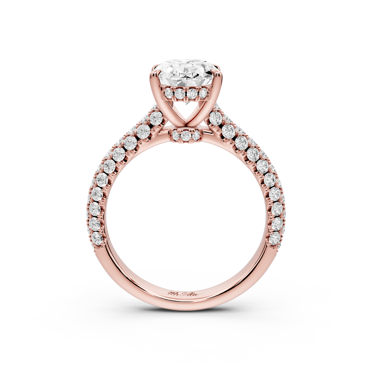 Amoria - 2ct 14k rose gold oval Diamond Engagement Ring with Pavé Band & Hidden Halo