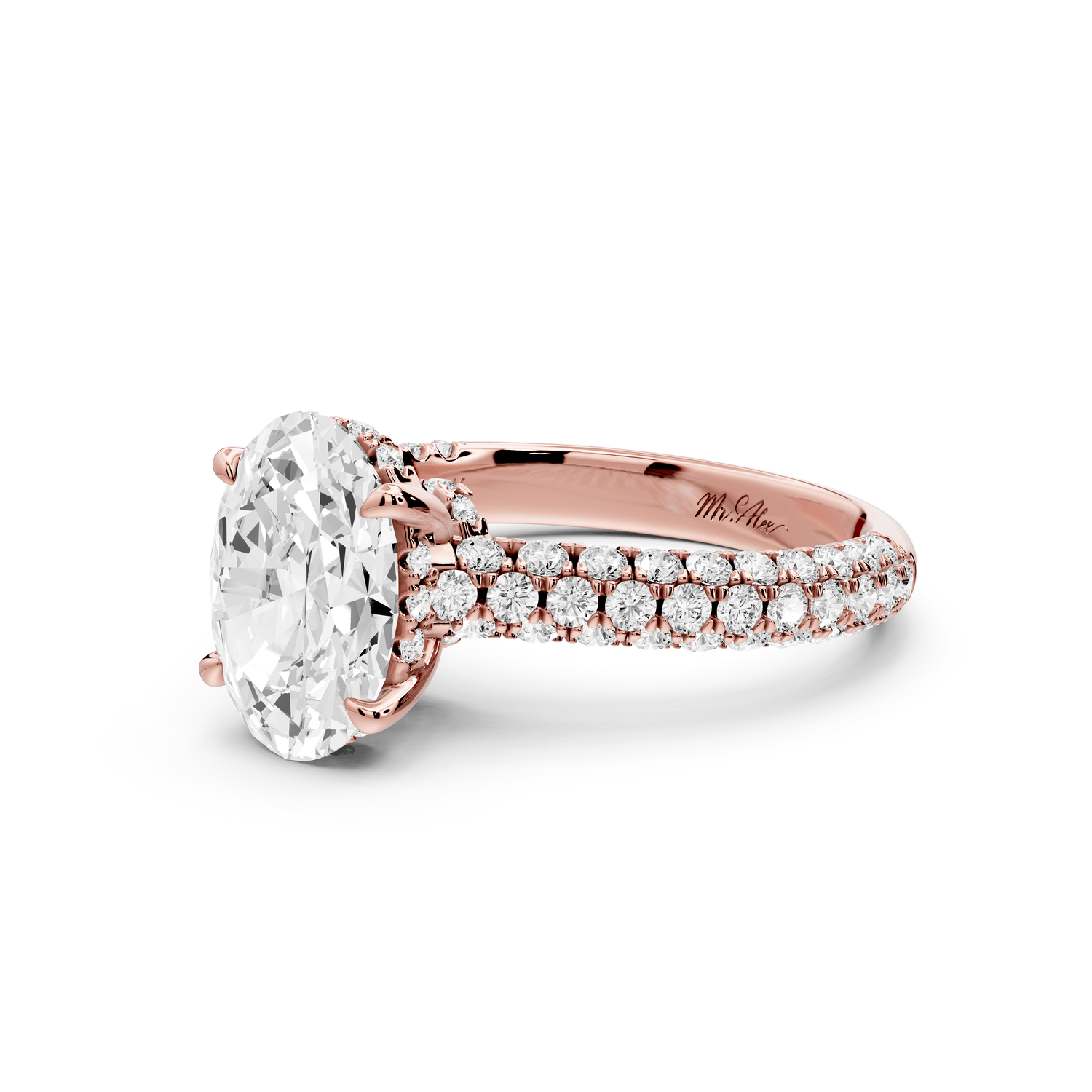 Amoria - 2ct 14k rose gold oval Diamond Engagement Ring with Pavé Band & Hidden Halo