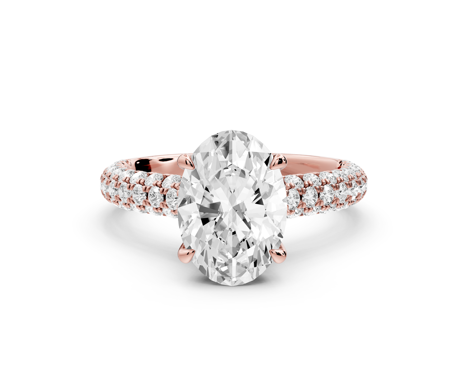 Amoria - 2ct 14k rose gold oval Diamond Engagement Ring with Pavé Band & Hidden Halo