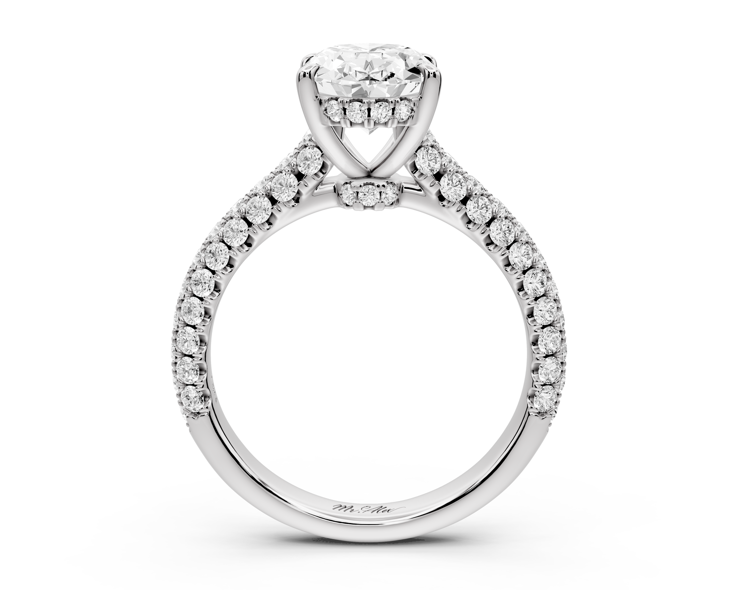 Amoria - 2ct 18k white gold oval Diamond Engagement Ring with Pavé Band & Hidden Halo