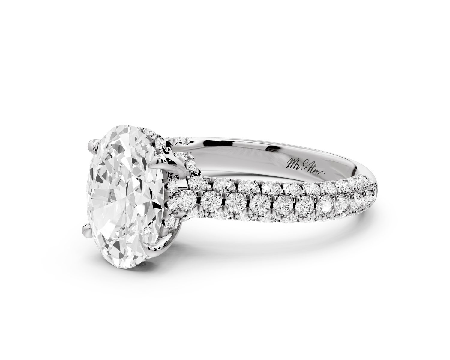 Amoria - 2ct 14k white gold oval Diamond Engagement Ring with Pavé Band & Hidden Halo