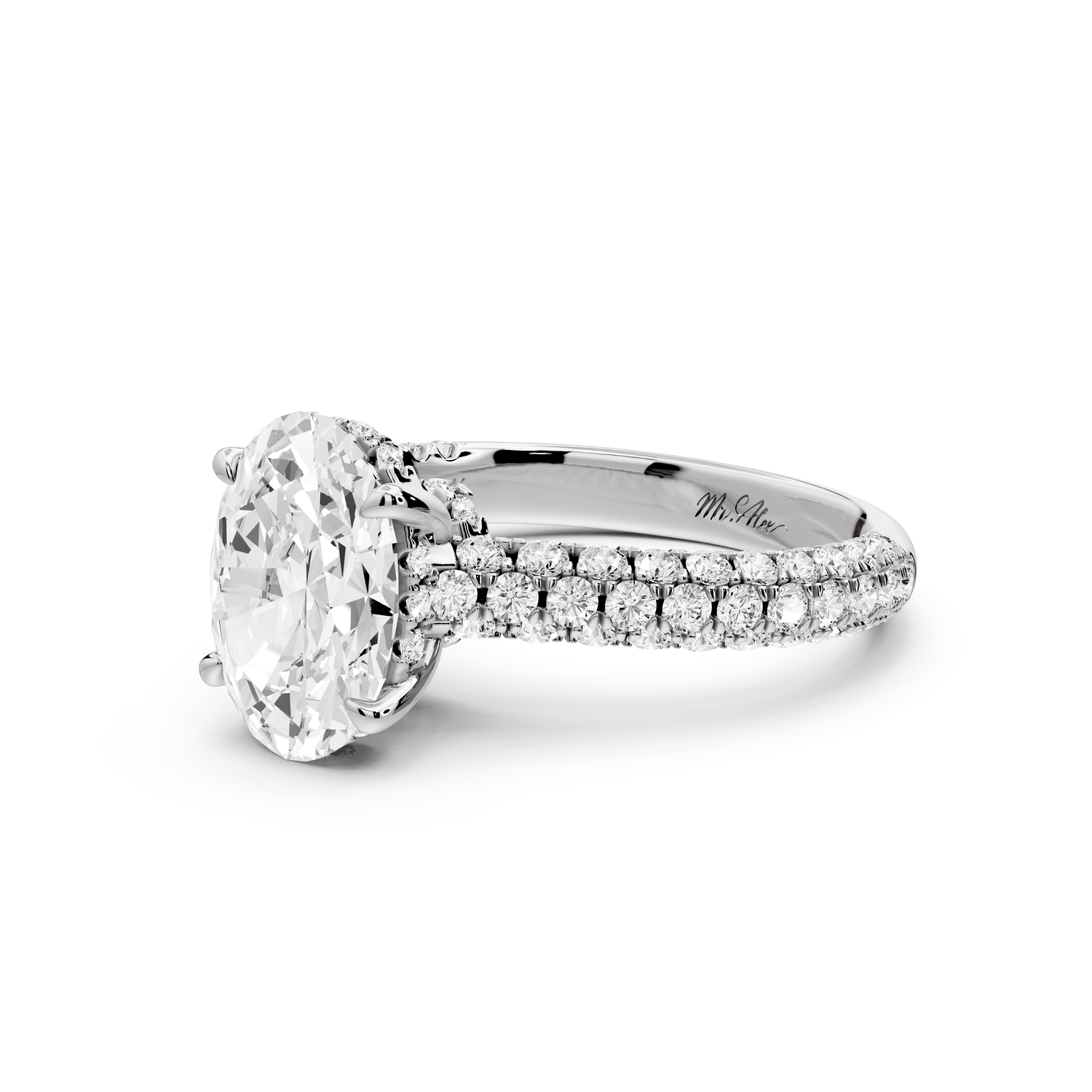 Amoria - 2ct 14k white gold oval Diamond Engagement Ring with Pavé Band & Hidden Halo
