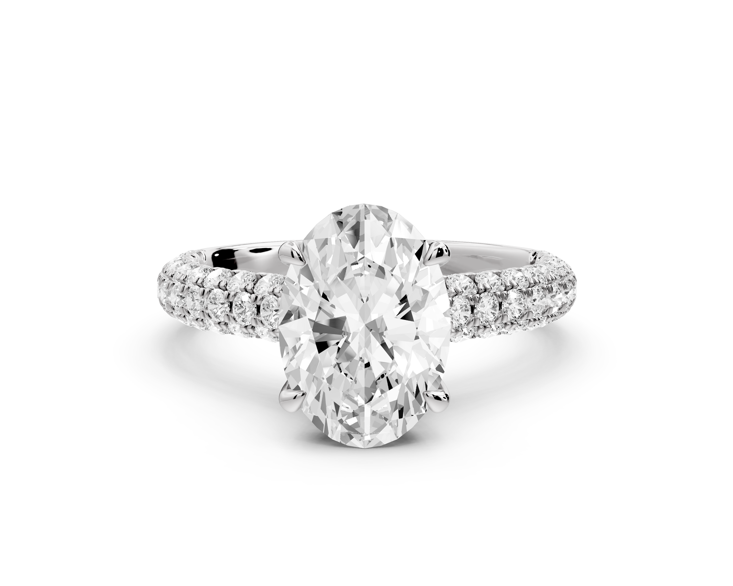 Amoria - 2ct platinum oval Diamond Engagement Ring with Pavé Band & Hidden Halo