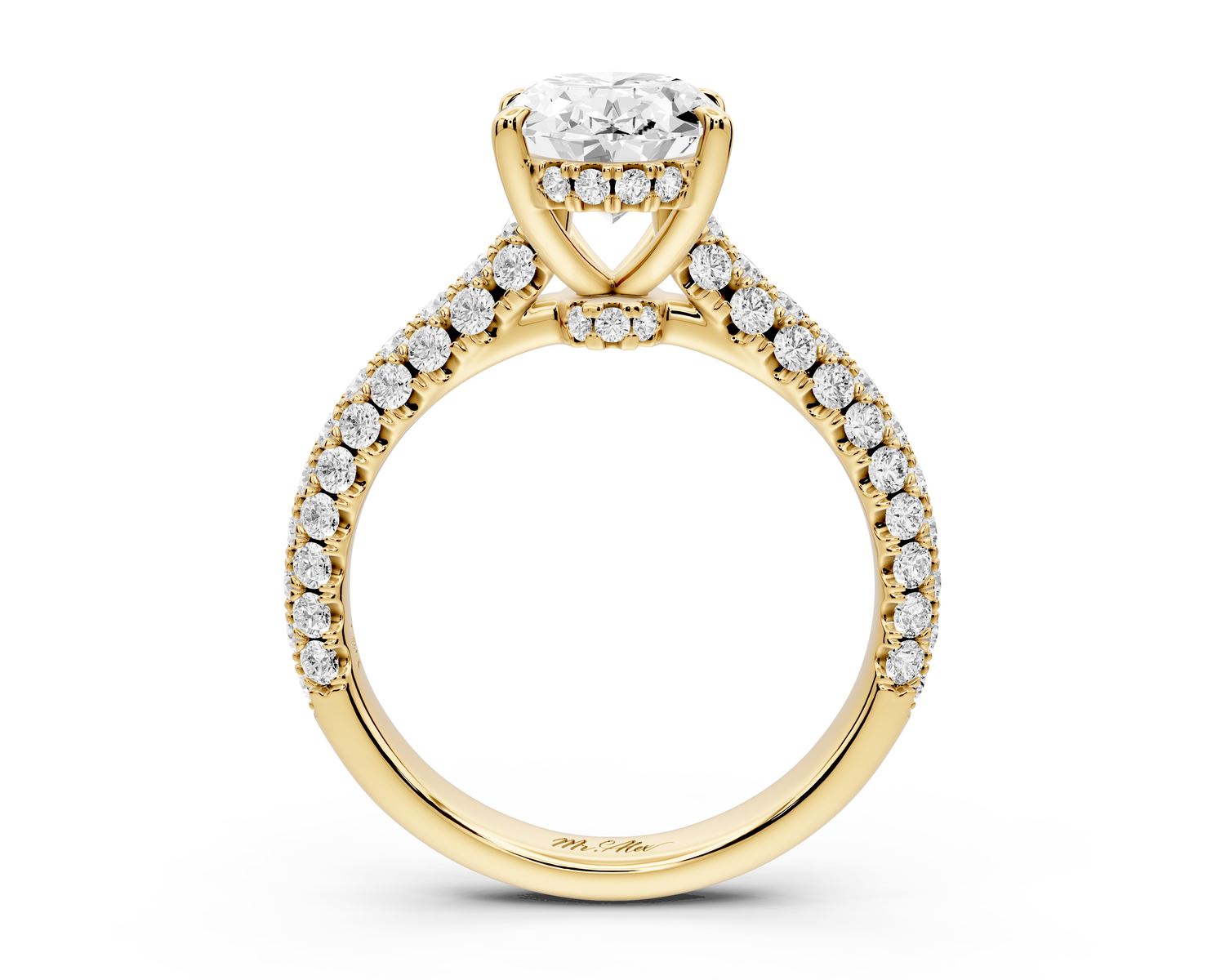 Amoria - 2ct 14k yellow gold oval Diamond Engagement Ring with Pavé Band & Hidden Halo