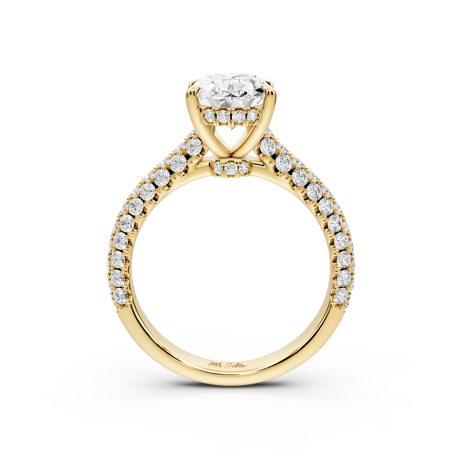 Amoria - 2ct 14k yellow gold oval Diamond Engagement Ring with Pavé Band & Hidden Halo