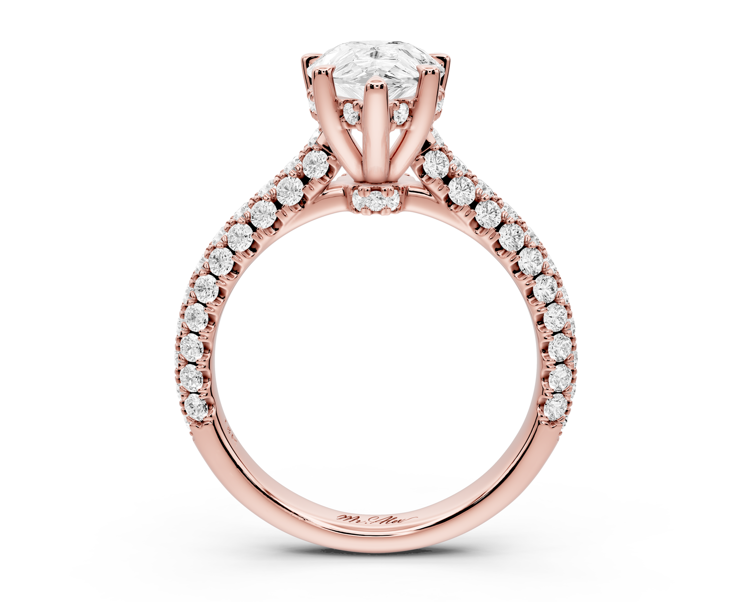 Amoria - 2ct 14k rose gold pear Diamond Engagement Ring with Pavé Band & Hidden Halo