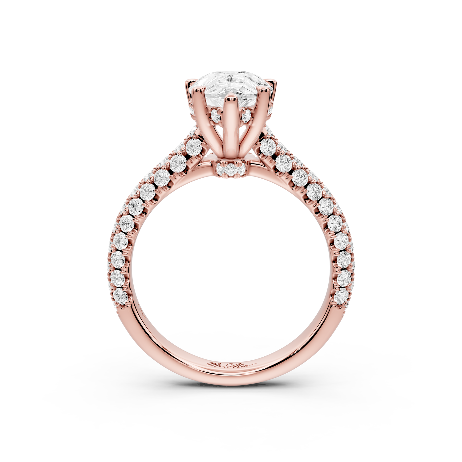 Amoria - 2ct 14k rose gold pear Diamond Engagement Ring with Pavé Band & Hidden Halo