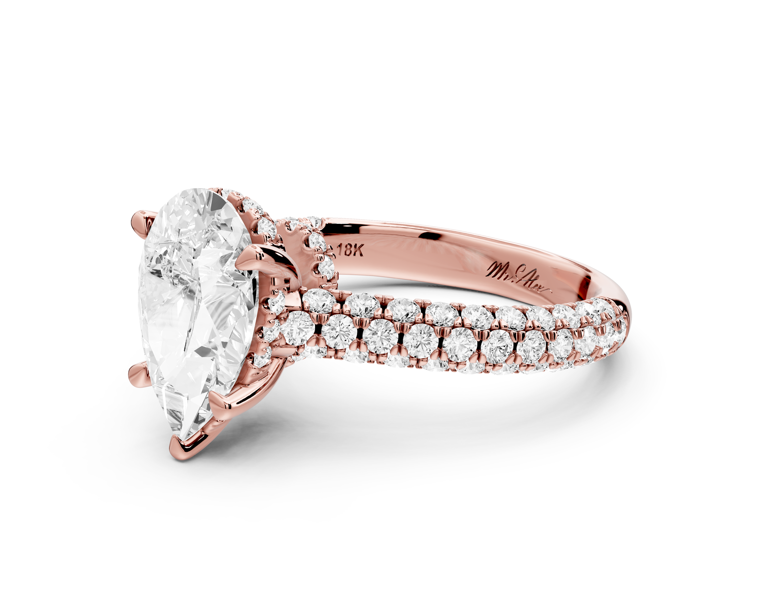 Amoria - 2ct 14k rose gold pear Diamond Engagement Ring with Pavé Band & Hidden Halo