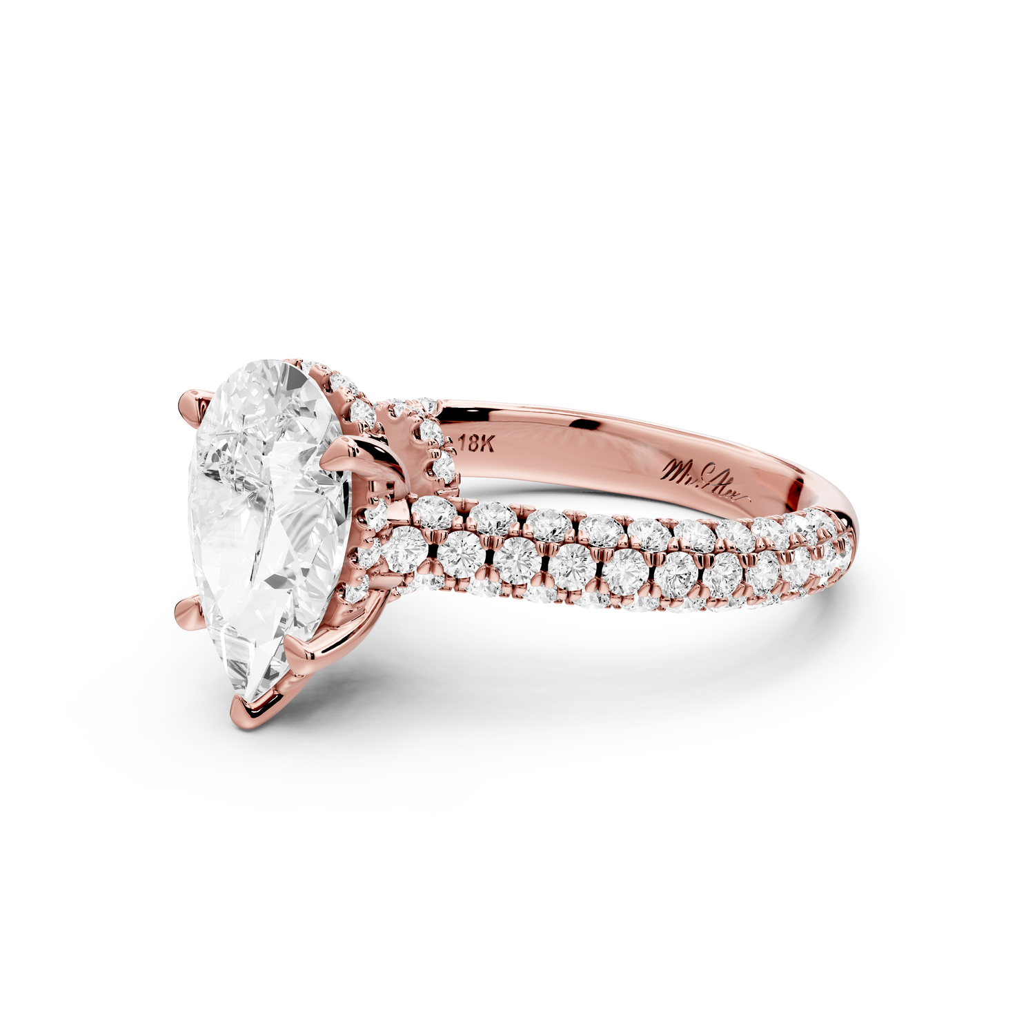 Amoria - 2ct 14k rose gold pear Diamond Engagement Ring with Pavé Band & Hidden Halo