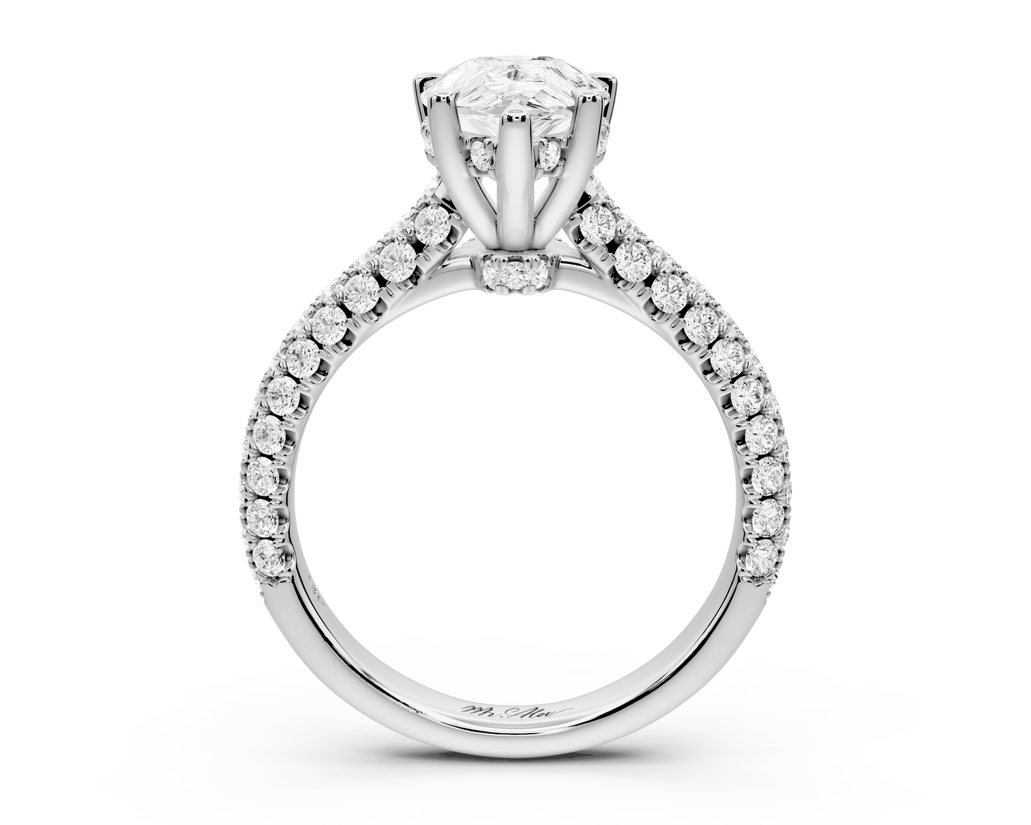 Amoria - 2ct 14k white gold pear Diamond Engagement Ring with Pavé Band & Hidden Halo