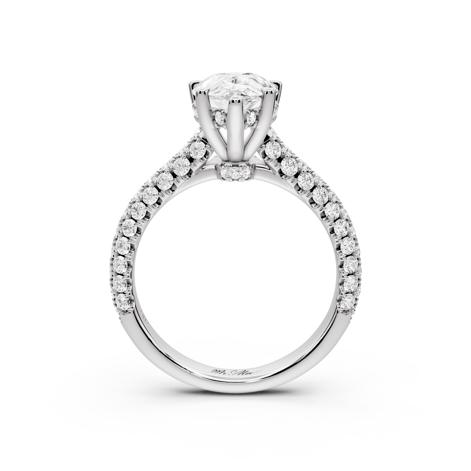Amoria - 2ct 14k white gold pear Diamond Engagement Ring with Pavé Band & Hidden Halo