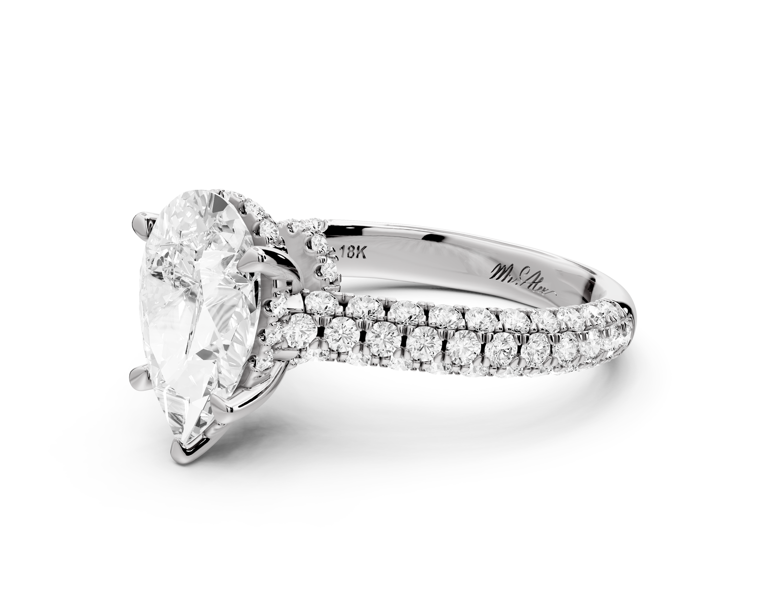 Amoria - 2ct 14k white gold pear Diamond Engagement Ring with Pavé Band & Hidden Halo