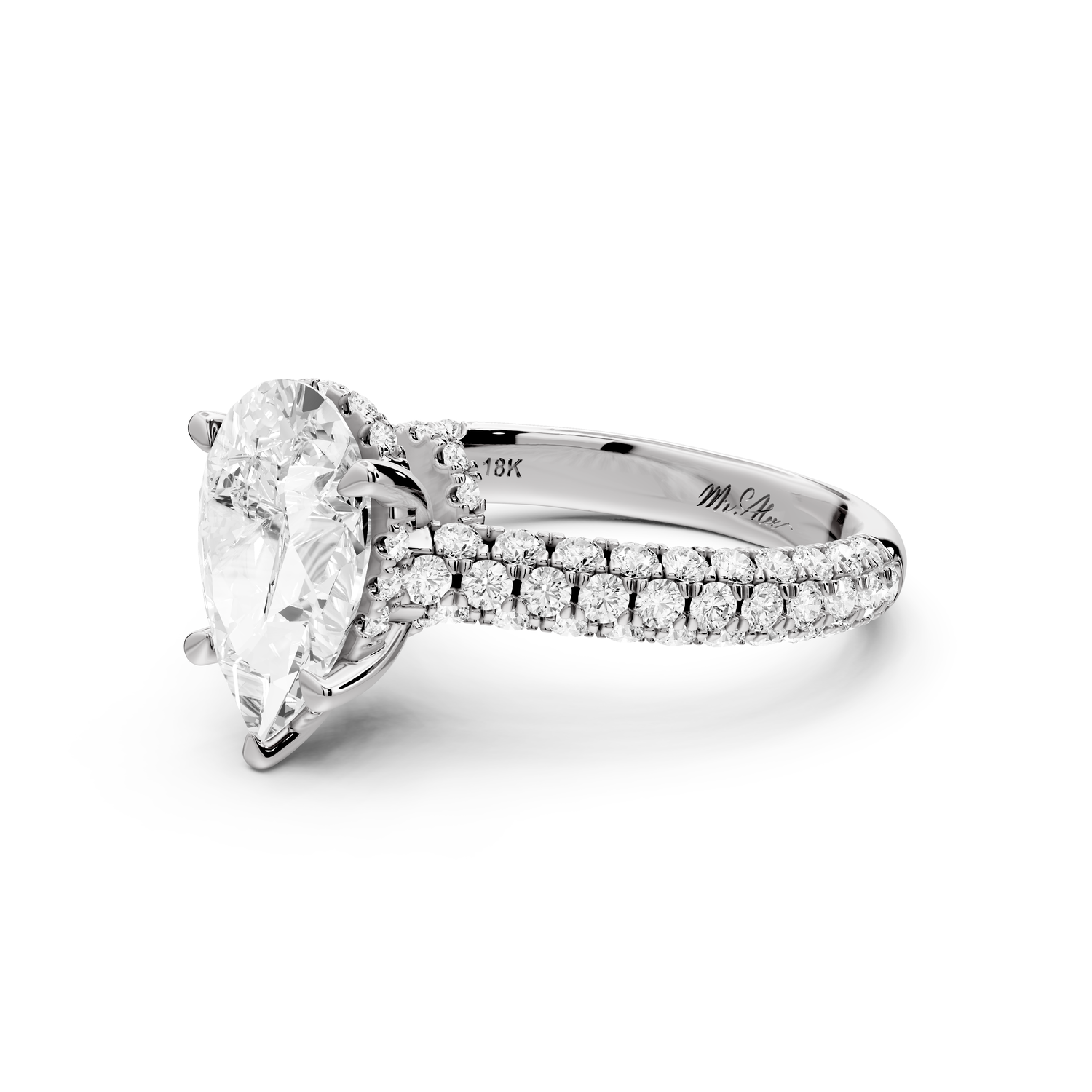 Amoria - 2ct 14k white gold pear Diamond Engagement Ring with Pavé Band & Hidden Halo
