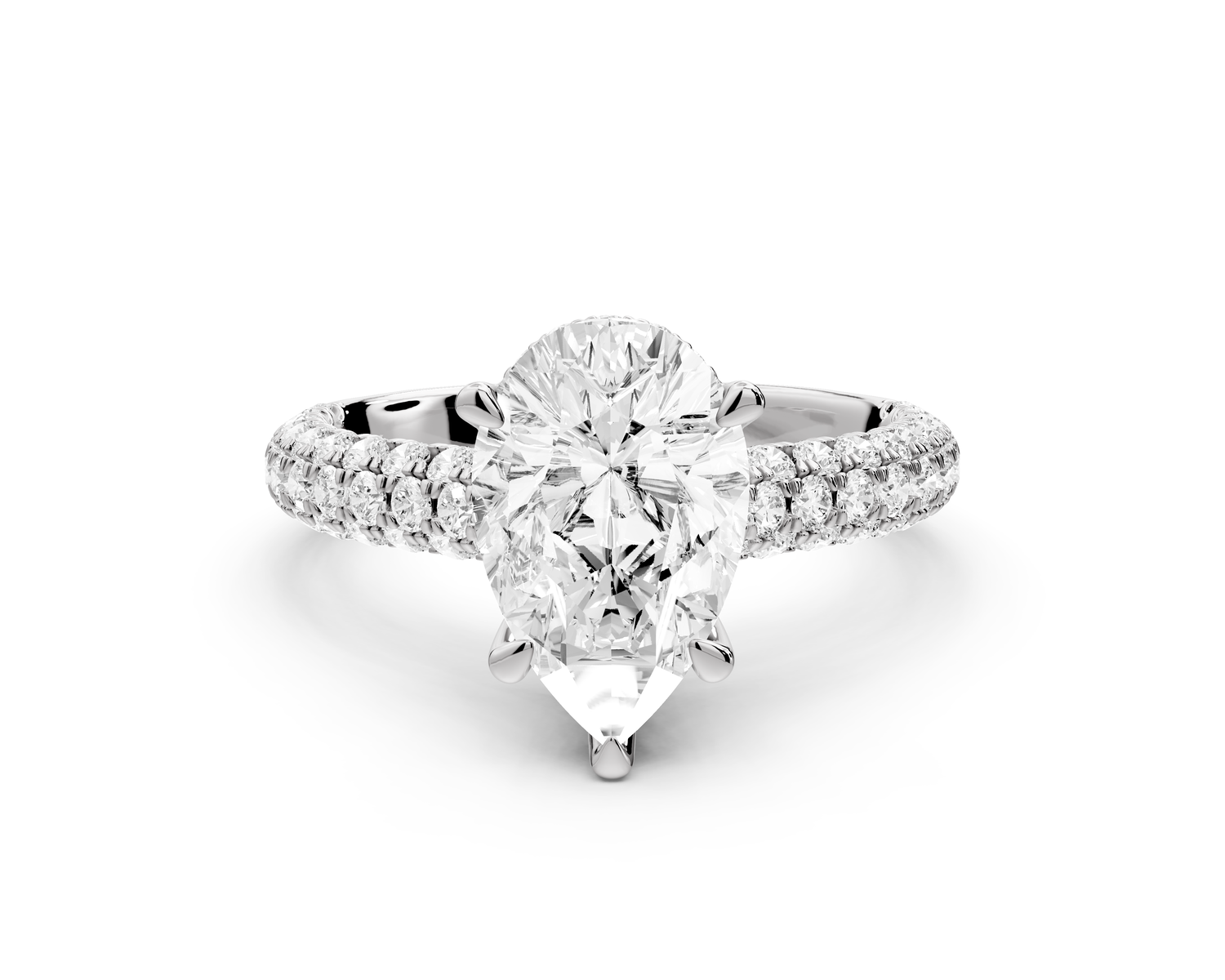 Amoria - 2ct 14k white gold pear Diamond Engagement Ring with Pavé Band & Hidden Halo