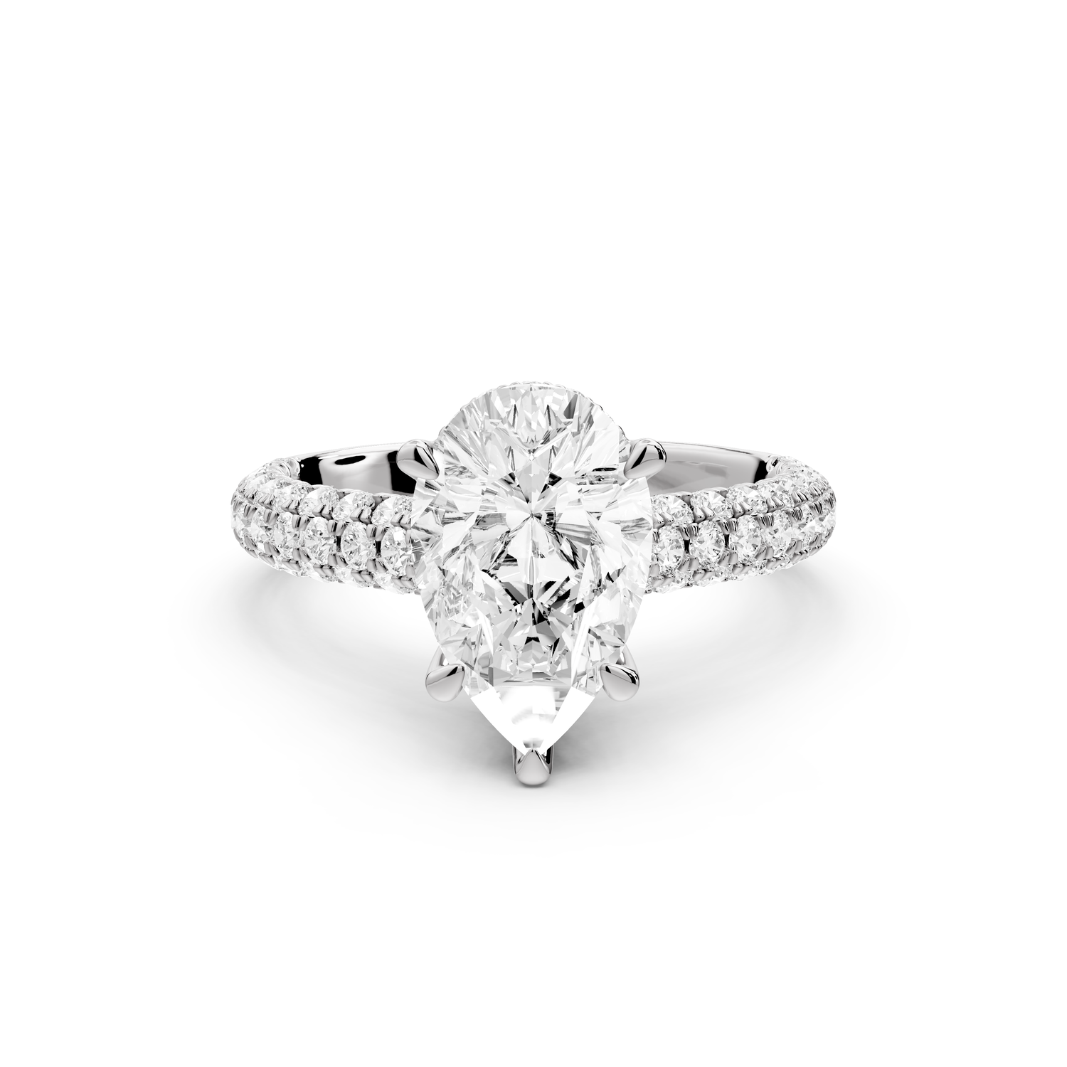 Amoria - 2ct 14k white gold pear Diamond Engagement Ring with Pavé Band & Hidden Halo
