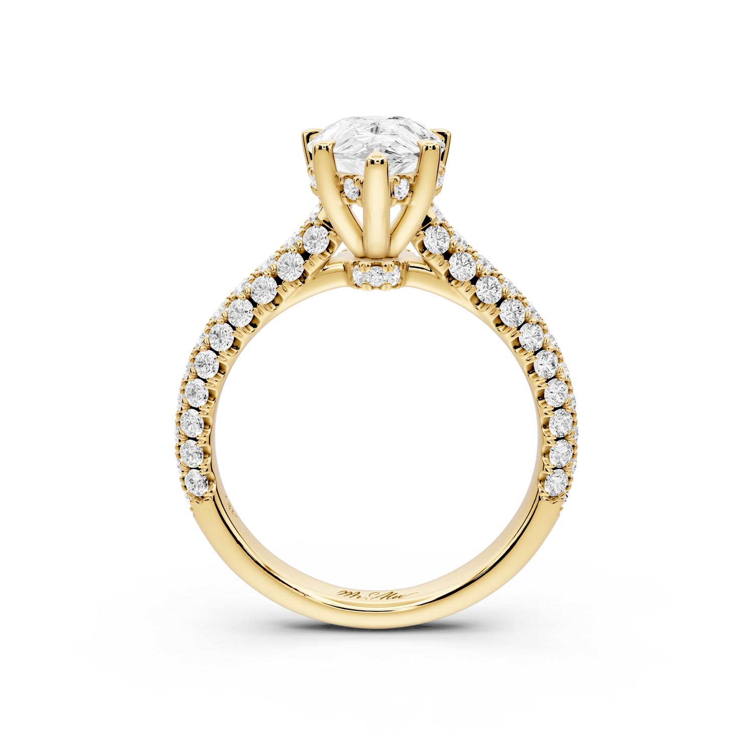 Amoria - 2ct 14k yellow gold pear Diamond Engagement Ring with Pavé Band & Hidden Halo