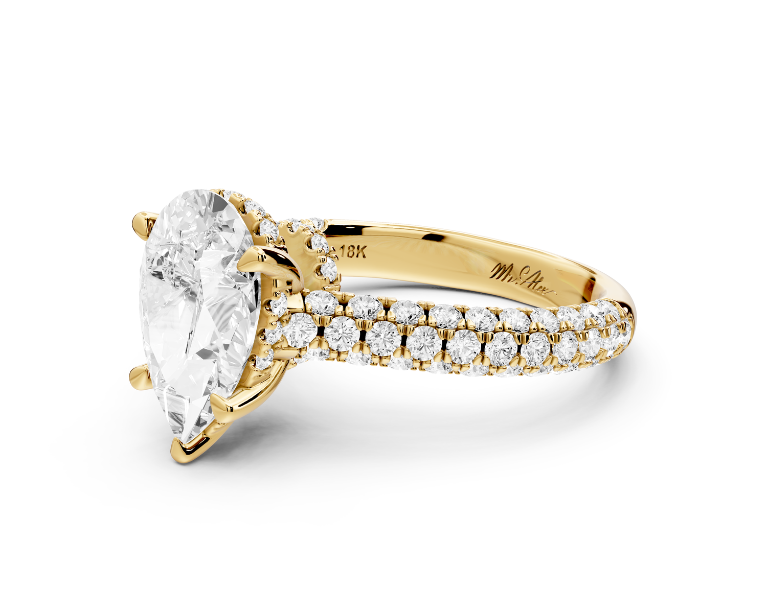Amoria - 2ct 14k yellow gold pear Diamond Engagement Ring with Pavé Band & Hidden Halo