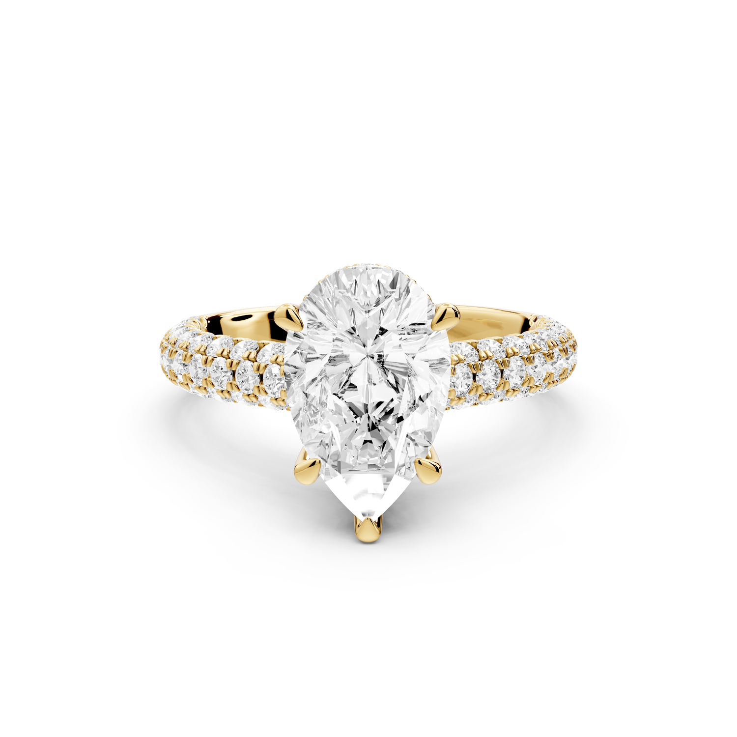 Amoria - 2ct 14k yellow gold pear Diamond Engagement Ring with Pavé Band & Hidden Halo