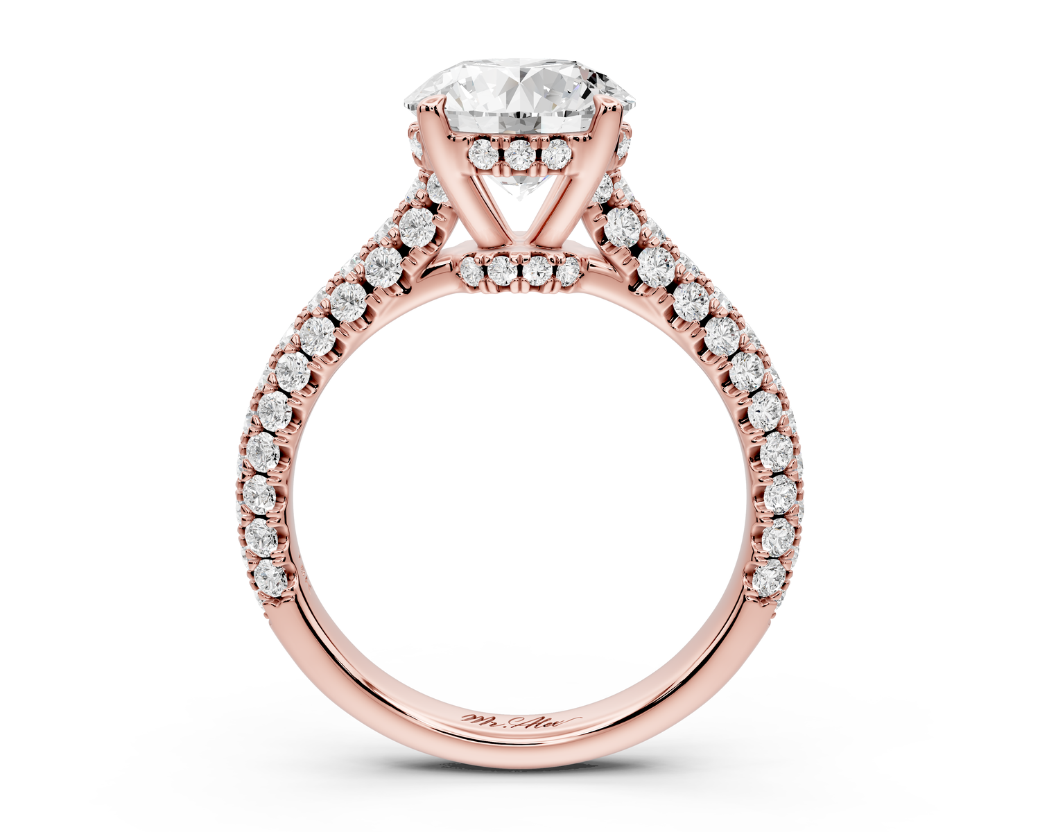 Amoria - 2ct 18k rose gold round Diamond Engagement Ring with Pavé Band & Hidden Halo