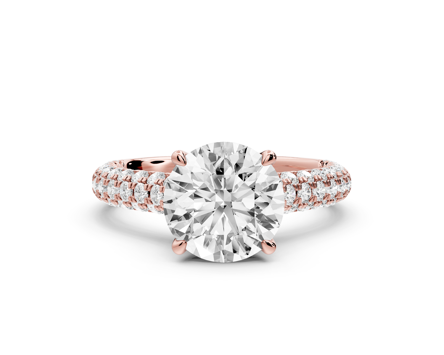 Amoria - 2ct 14k rose gold round Diamond Engagement Ring with Pavé Band & Hidden Halo