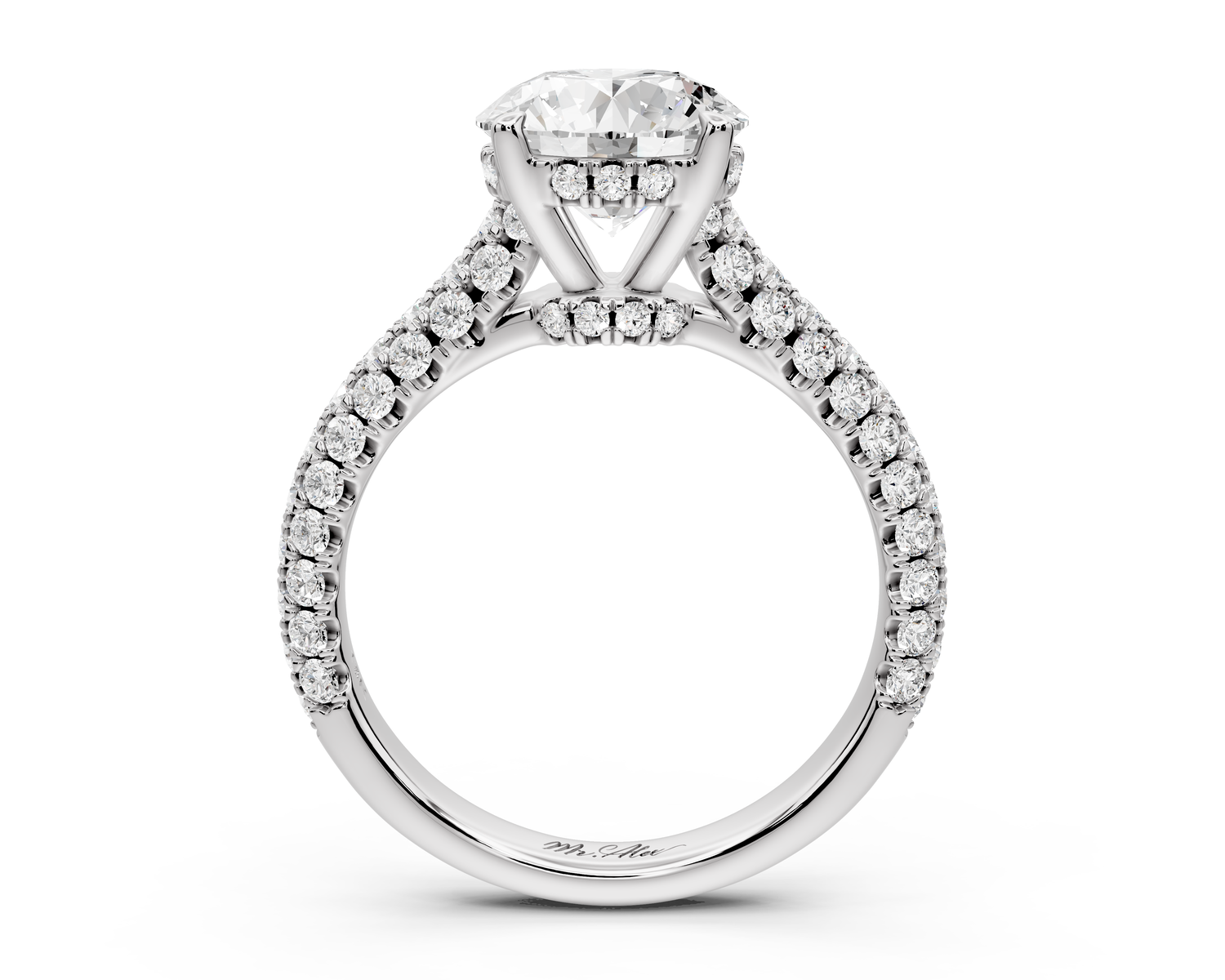 Amoria - 2ct 14k white gold round Diamond Engagement Ring with Pavé Band & Hidden Halo