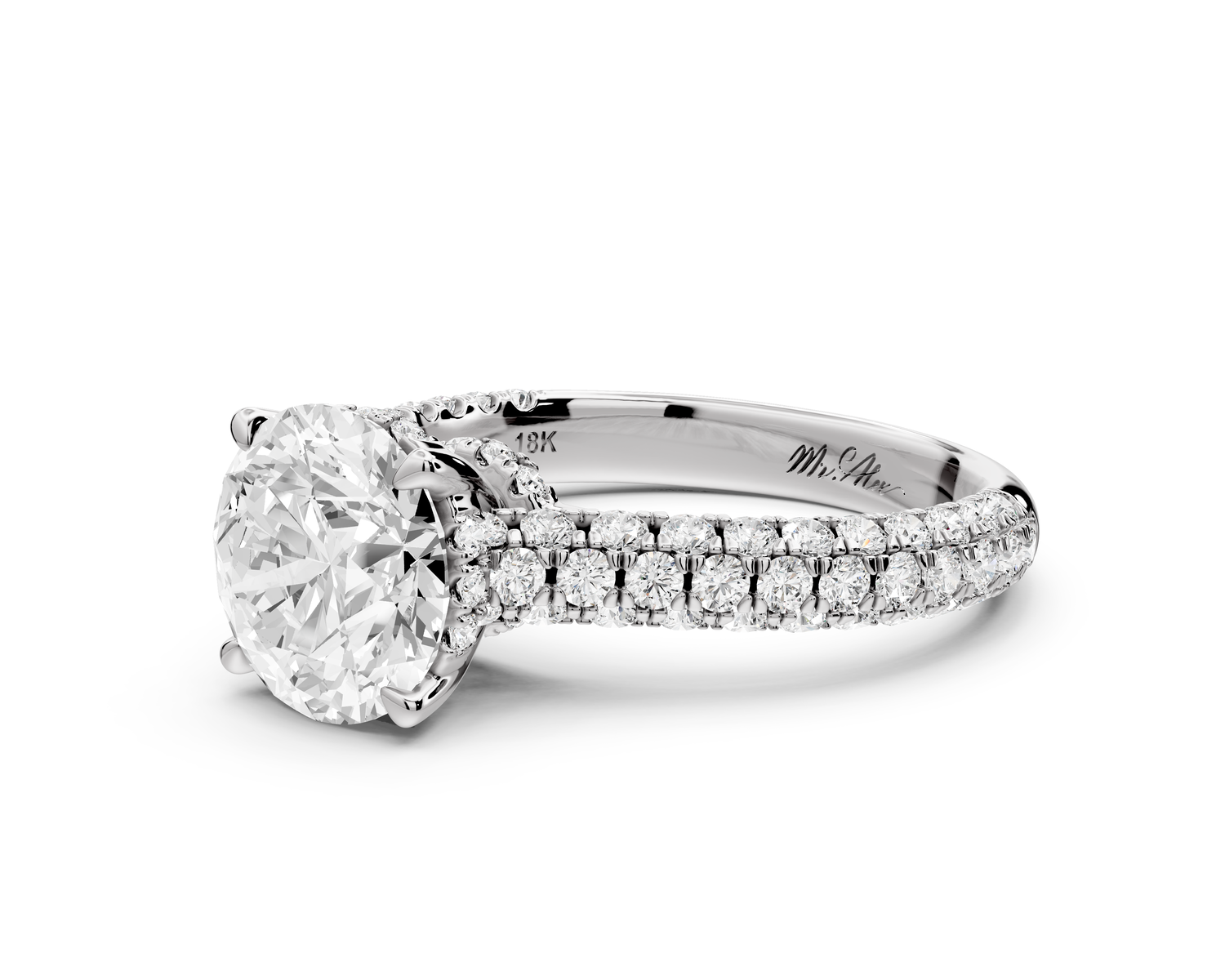 Amoria - 2ct 14k white gold round Diamond Engagement Ring with Pavé Band & Hidden Halo