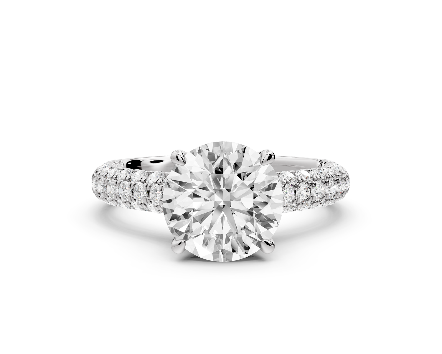 Amoria - 2ct 14k white gold round Diamond Engagement Ring with Pavé Band & Hidden Halo