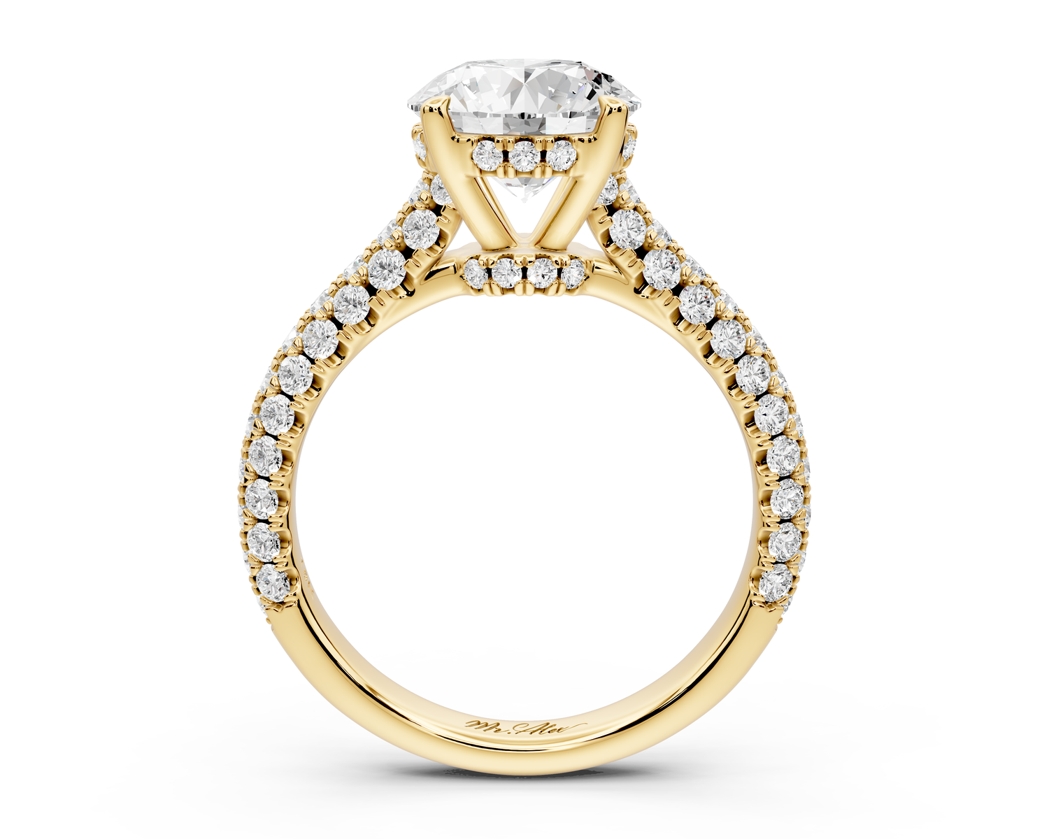 Amoria - 2ct 18k yellow gold round Diamond Engagement Ring with Pavé Band & Hidden Halo