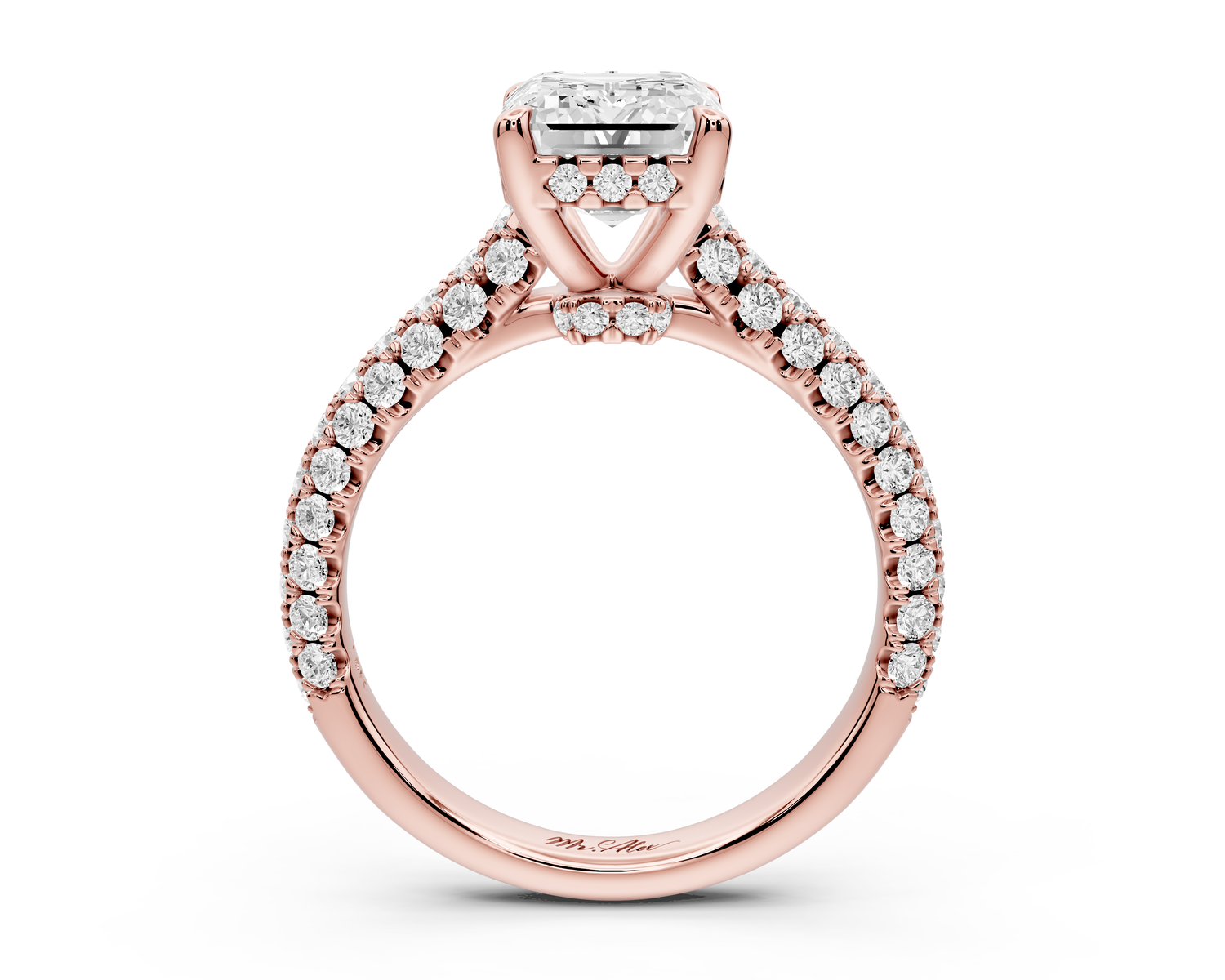 Amoria - 3ct 14k rose gold emerald Diamond Engagement Ring with Pavé Band & Hidden Halo