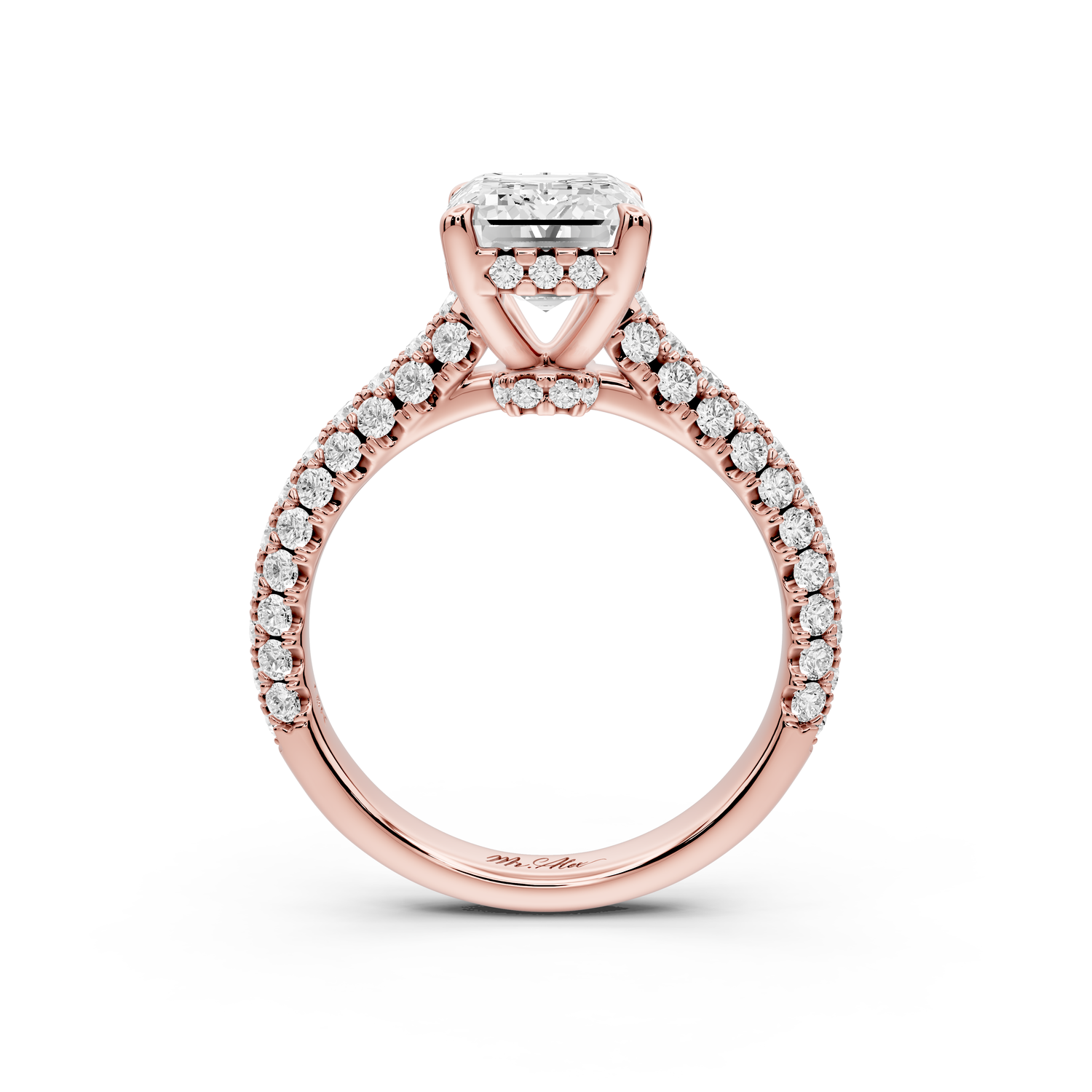 Amoria - 3ct 14k rose gold emerald Diamond Engagement Ring with Pavé Band & Hidden Halo