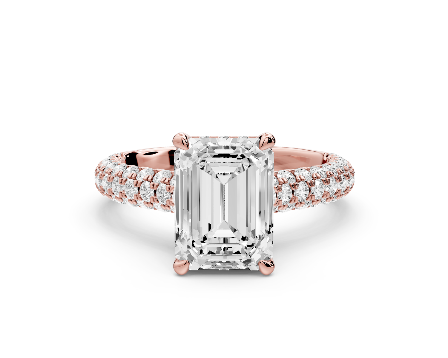 Amoria - 3ct 14k rose gold emerald Diamond Engagement Ring with Pavé Band & Hidden Halo