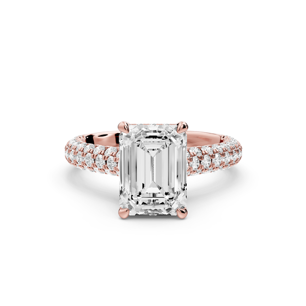 Amoria - 3ct 14k rose gold emerald Diamond Engagement Ring with Pavé Band & Hidden Halo