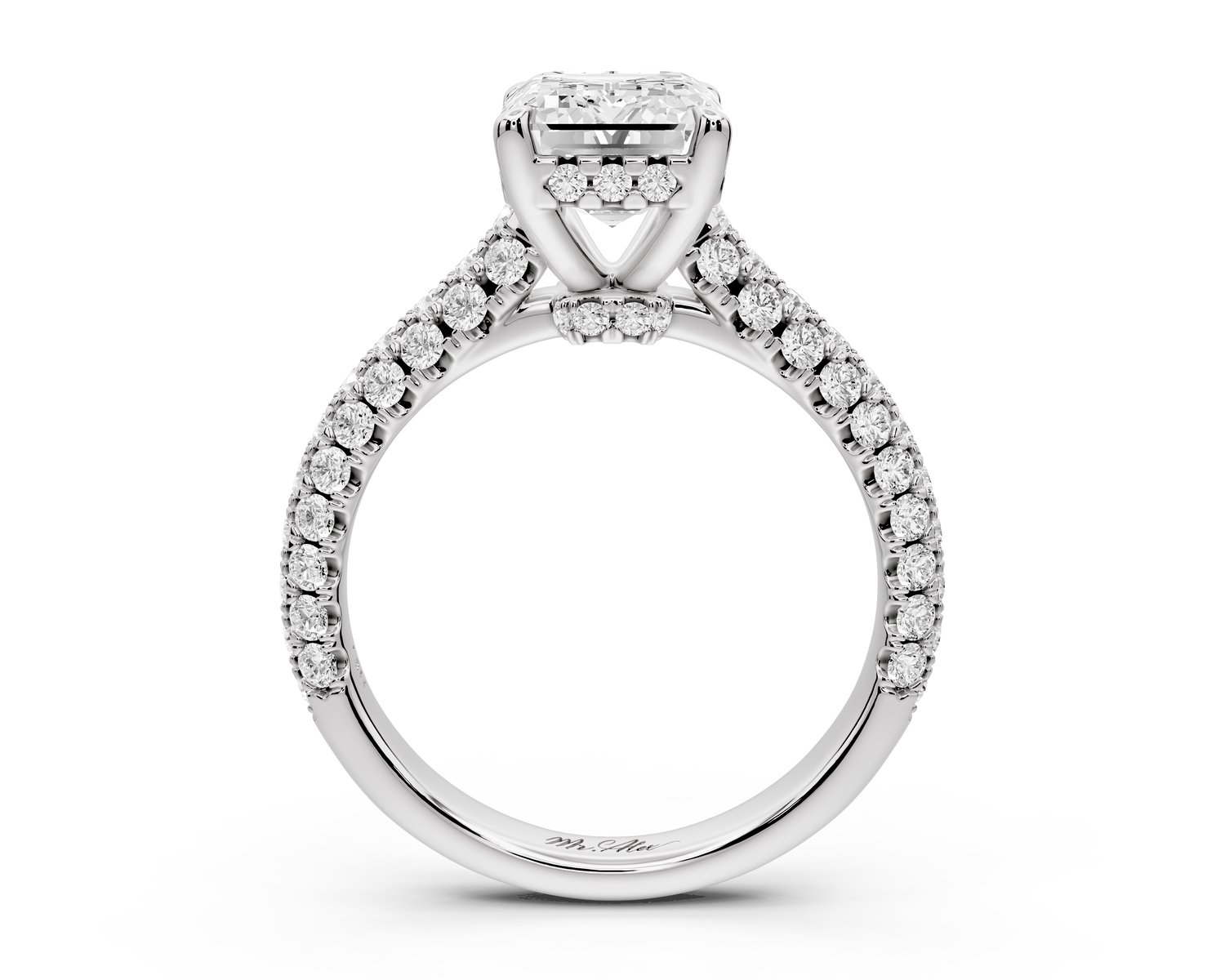 Amoria - 3ct 14k white gold emerald Diamond Engagement Ring with Pavé Band & Hidden Halo