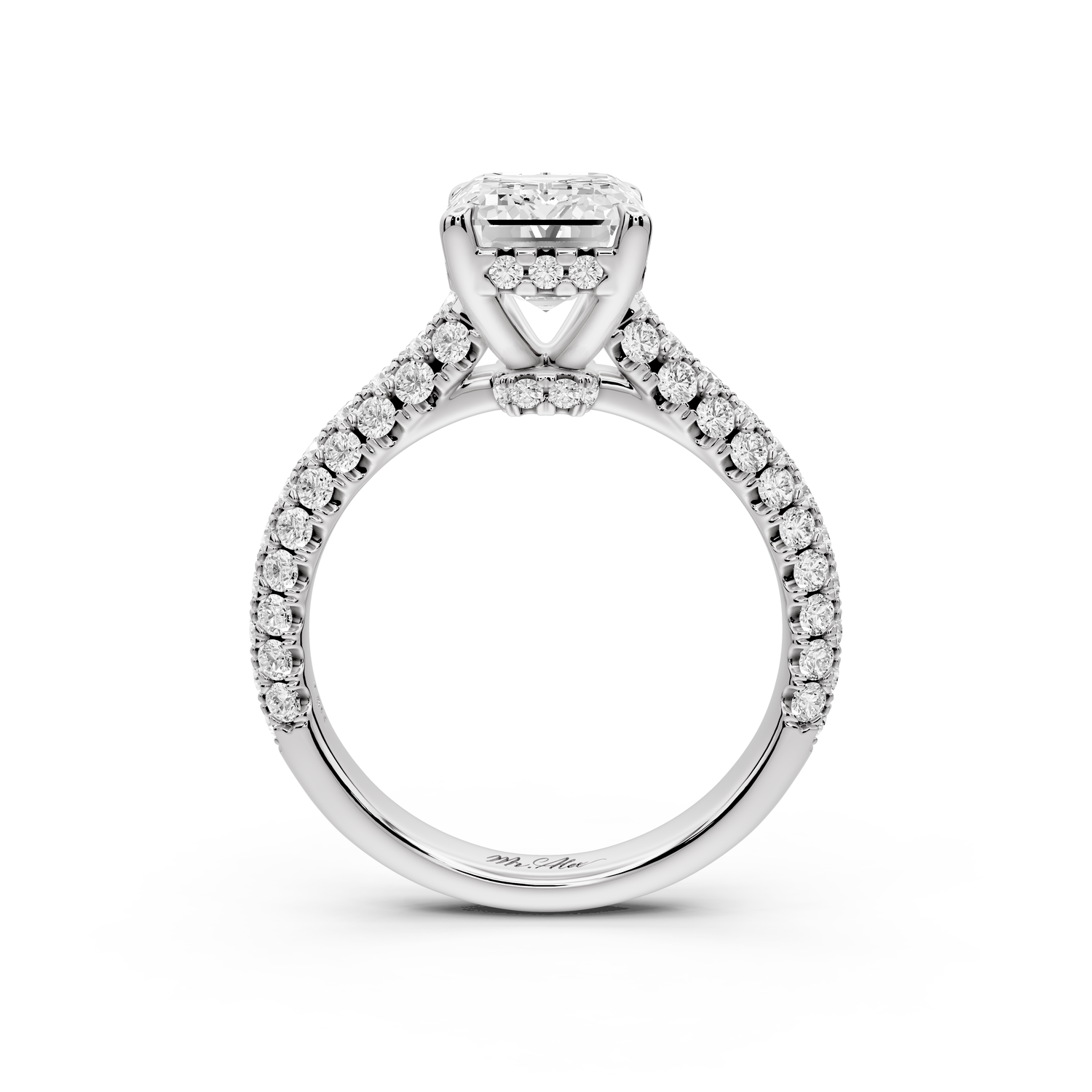 Amoria - 3ct 14k white gold emerald Diamond Engagement Ring with Pavé Band & Hidden Halo