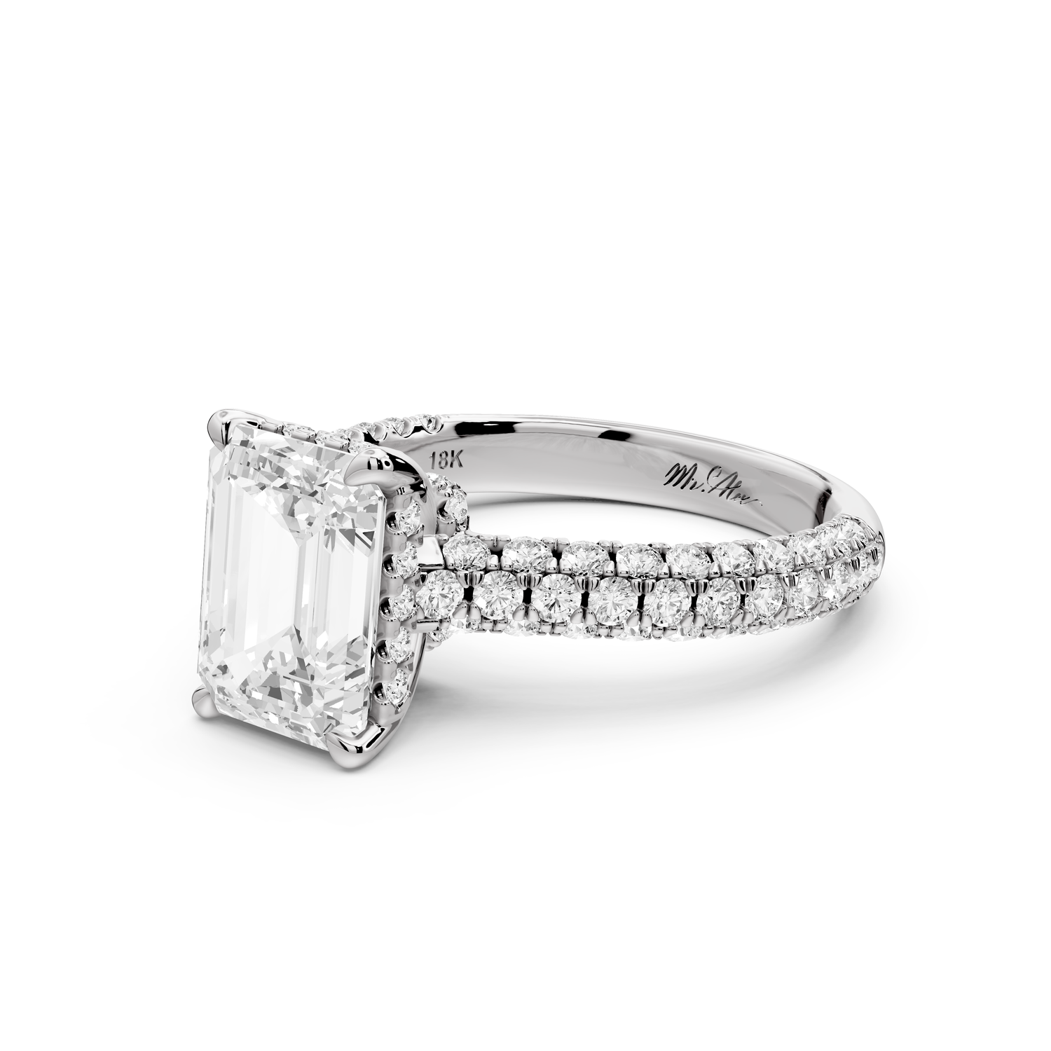 Amoria - 3ct 18k white gold emerald Diamond Engagement Ring with Pavé Band & Hidden Halo