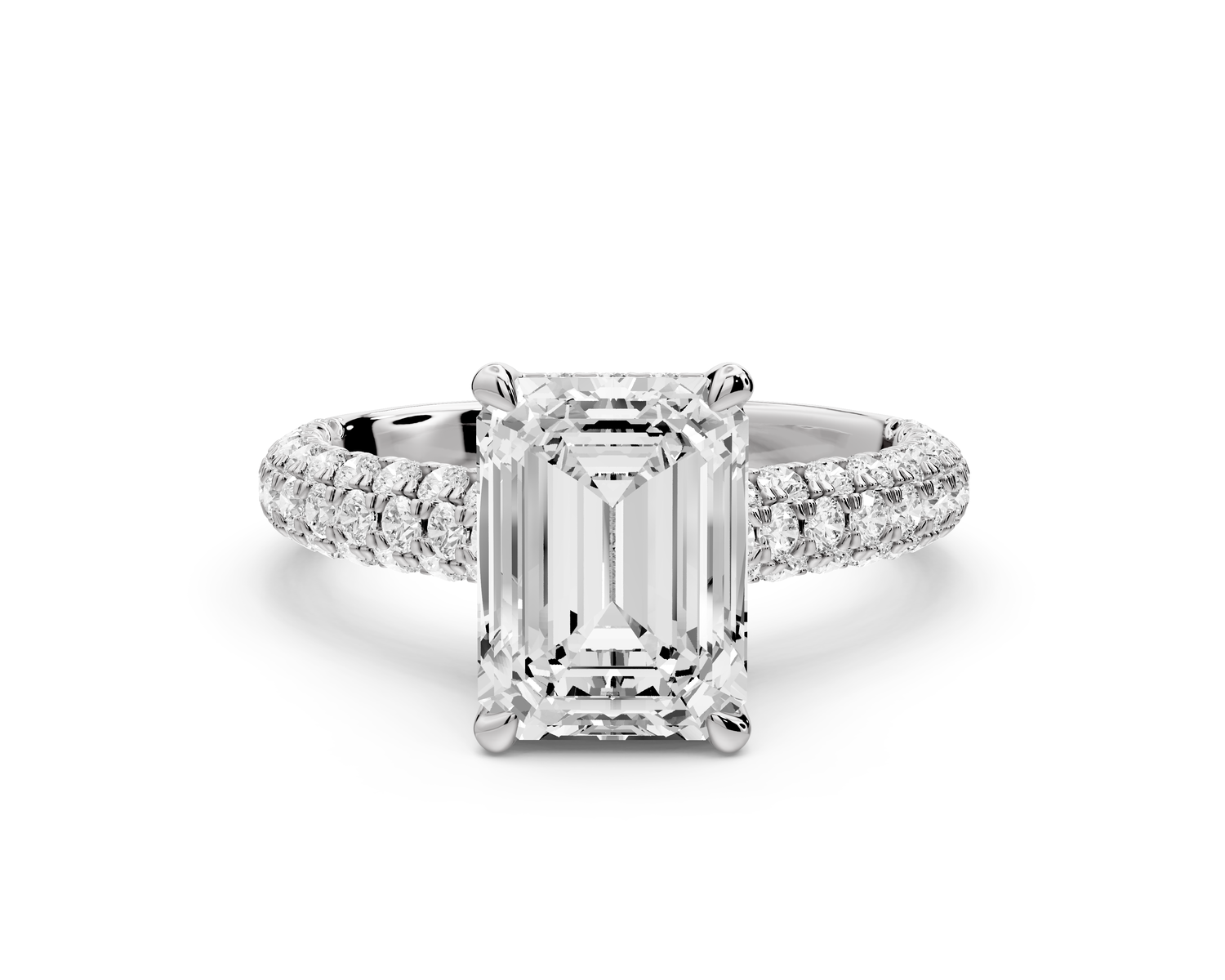 Amoria - 3ct 14k white gold emerald Diamond Engagement Ring with Pavé Band & Hidden Halo