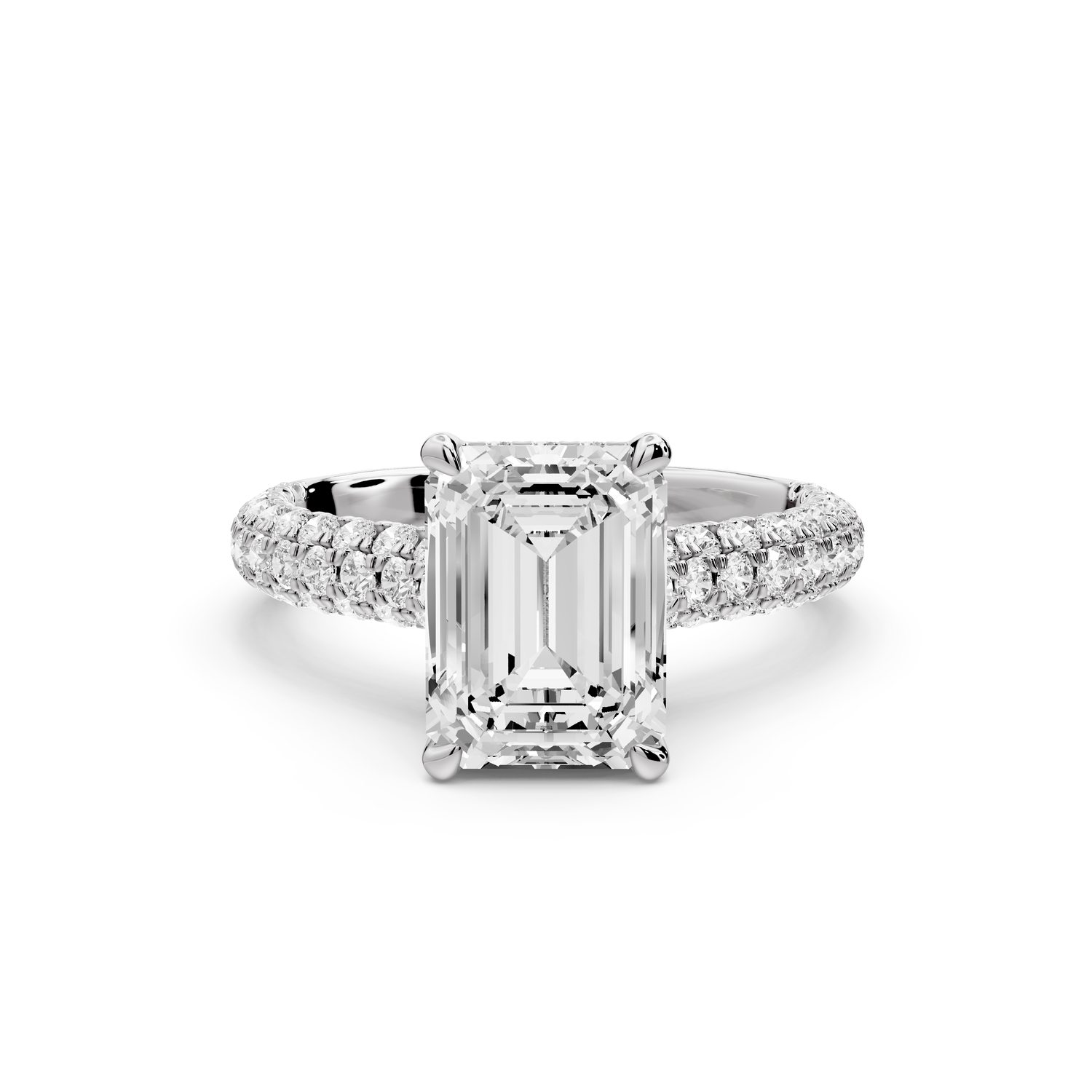 Amoria - 3ct 18k white gold emerald Diamond Engagement Ring with Pavé Band & Hidden Halo
