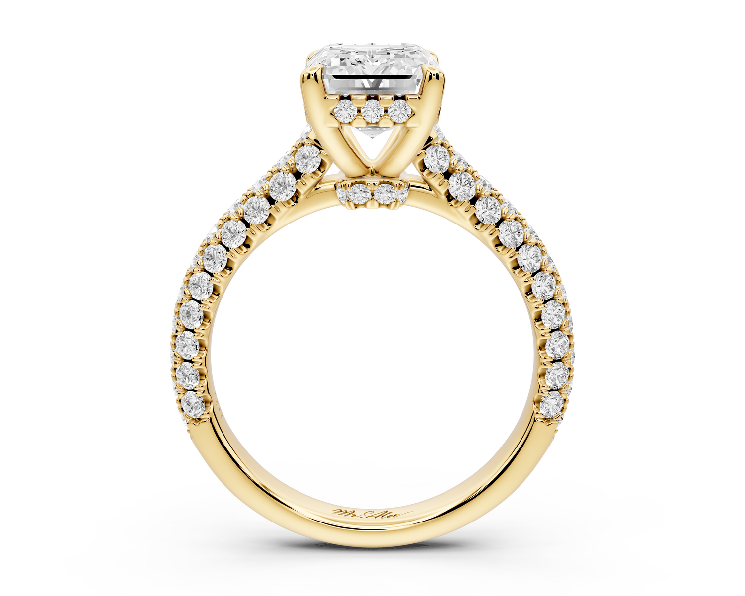 Amoria - 3ct 14k yellow gold emerald Diamond Engagement Ring with Pavé Band & Hidden Halo