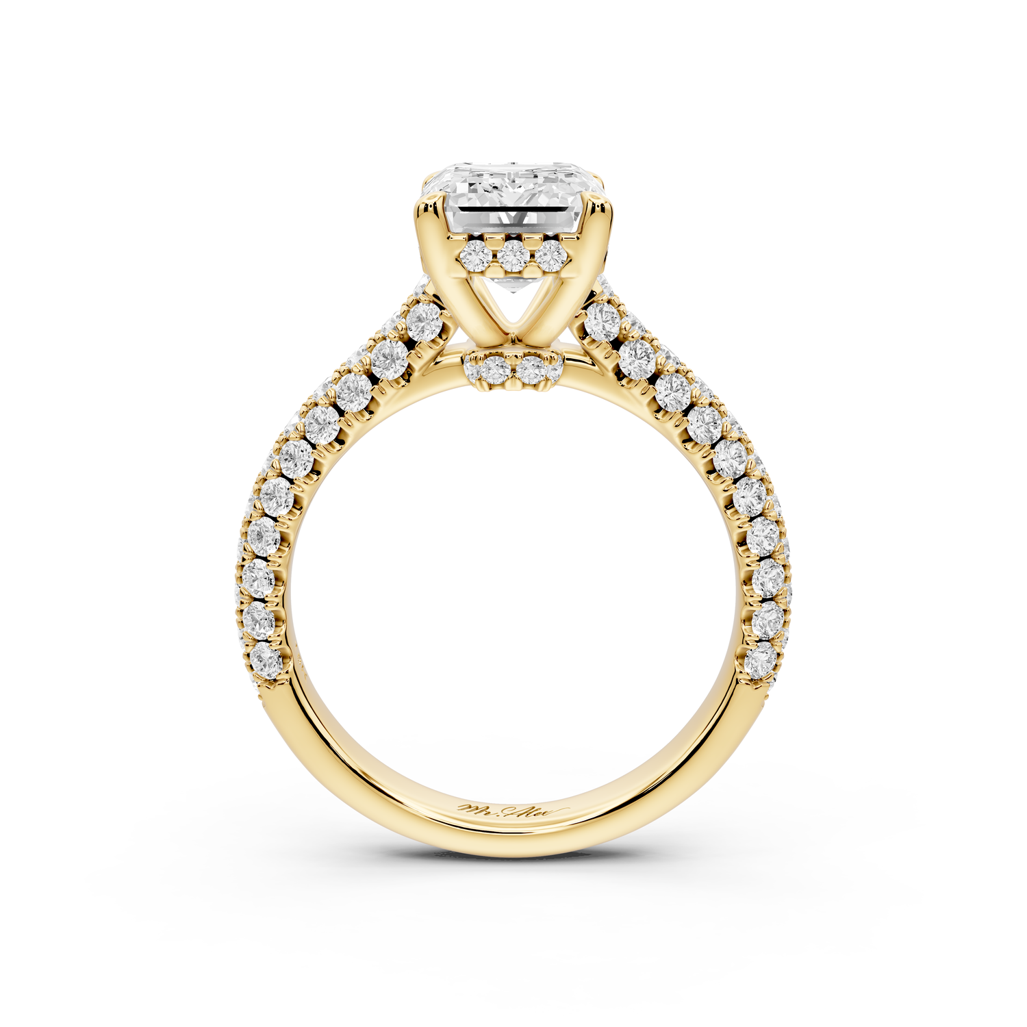 Amoria - 3ct 14k yellow gold emerald Diamond Engagement Ring with Pavé Band & Hidden Halo