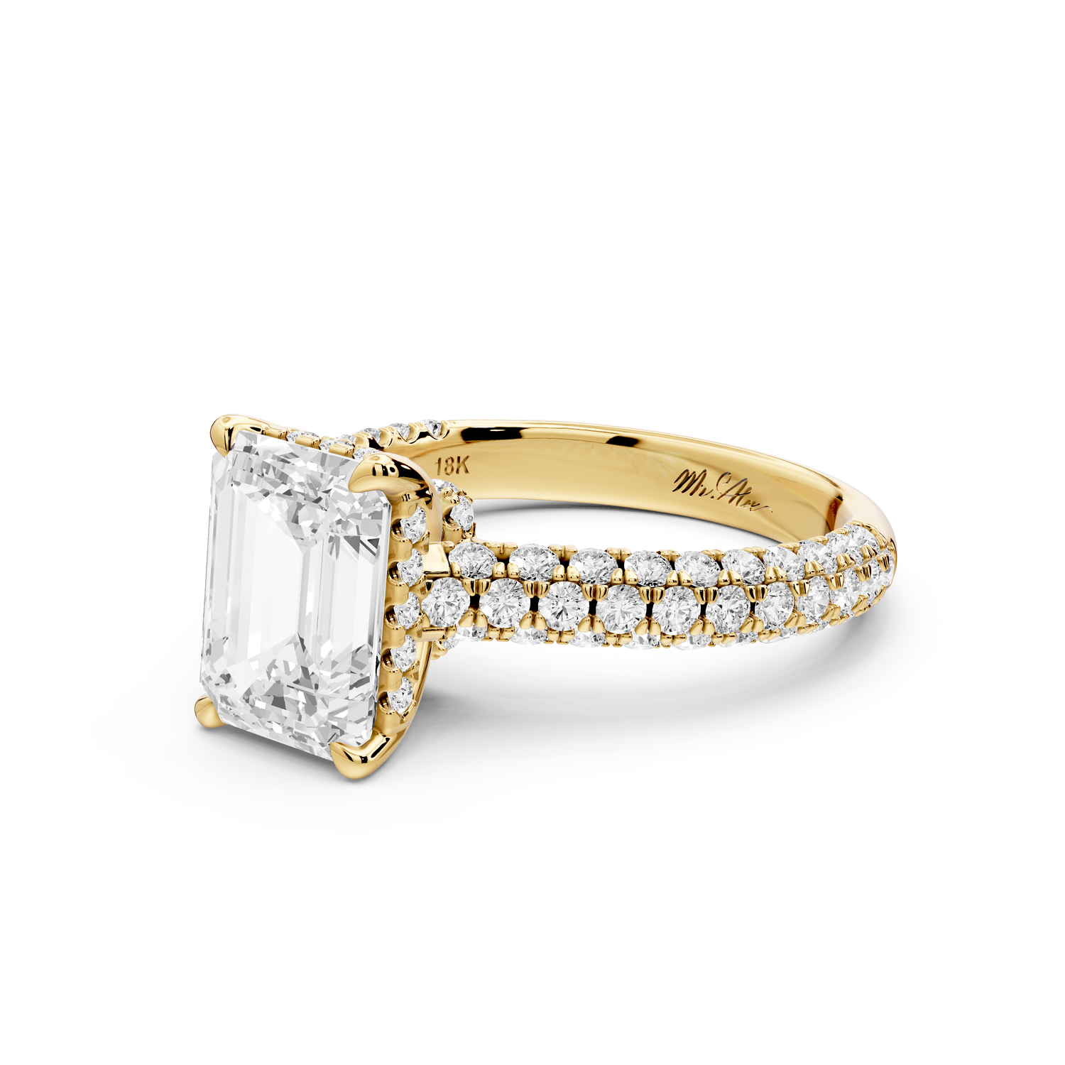 Amoria - 3ct 14k yellow gold emerald Diamond Engagement Ring with Pavé Band & Hidden Halo