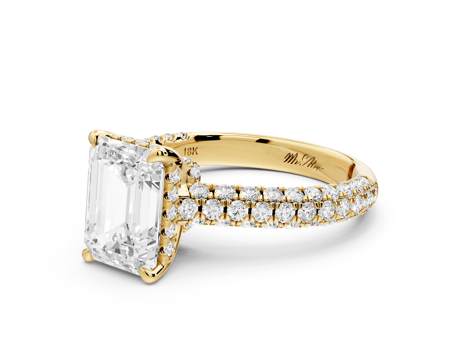 Amoria - 3ct 18k yellow gold emerald Diamond Engagement Ring with Pavé Band & Hidden Halo