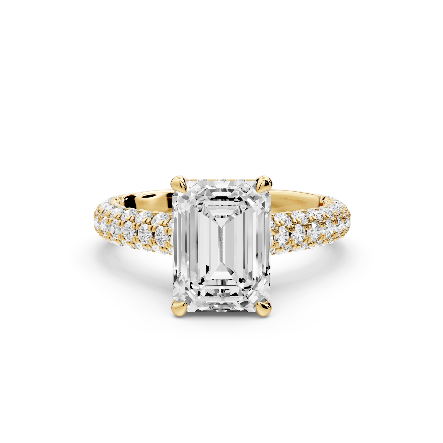 Amoria - 3ct 14k yellow gold emerald Diamond Engagement Ring with Pavé Band & Hidden Halo